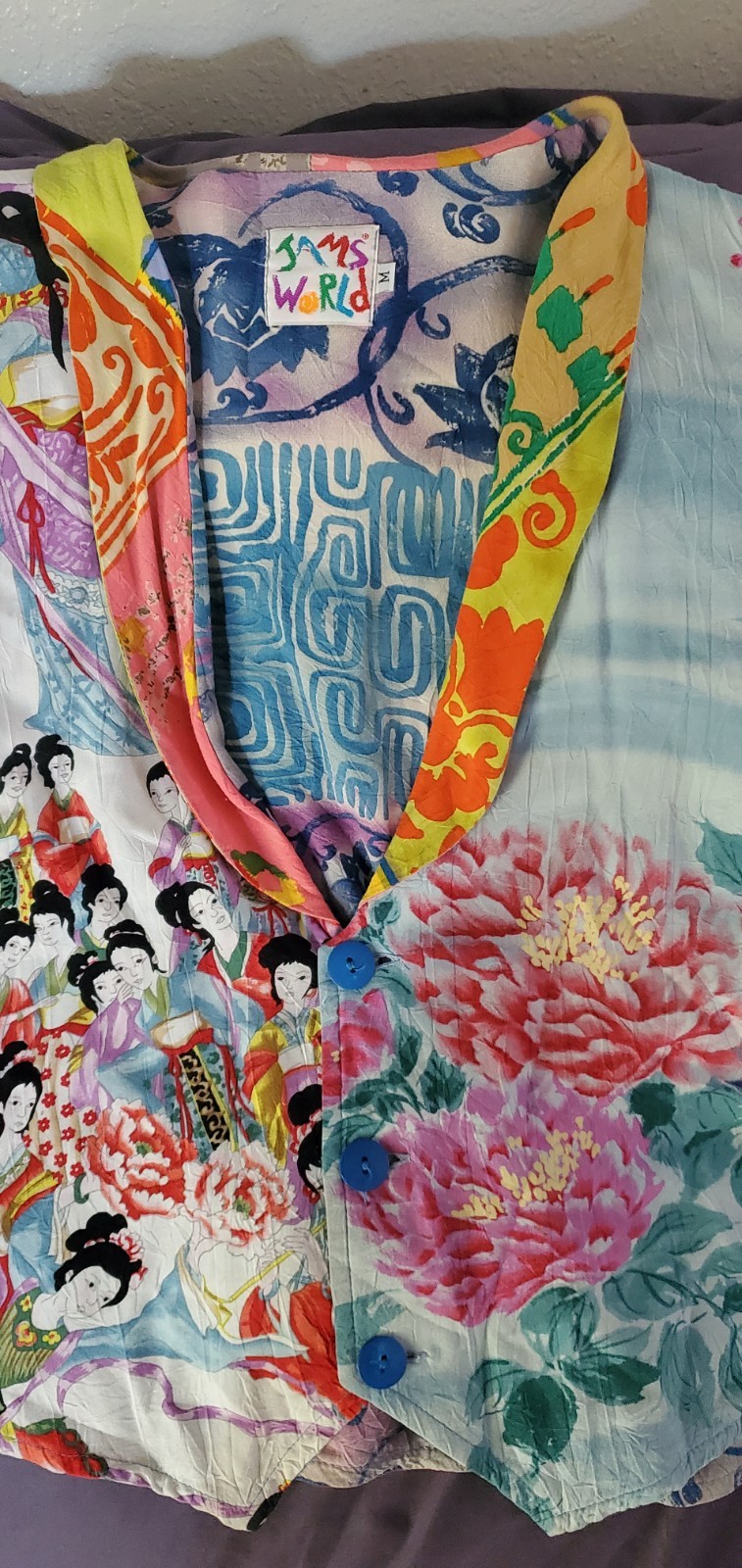 Vintage Jam’s World Size M Patchwork Vest Colorful Asian Inspired Art To Wear