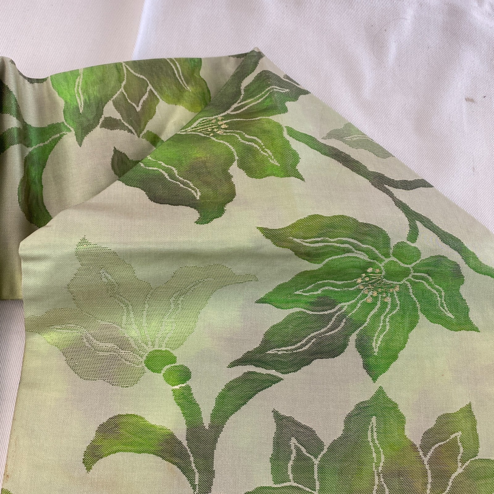 Japanese Vintage Kimono Nagoya Obi Silk Green Drit Traditional 137 x 12 in