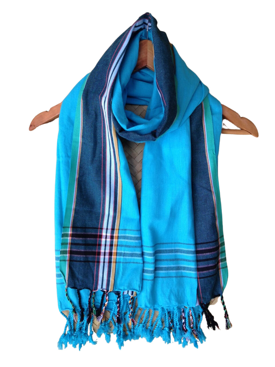 Kikoi Vibrant Gift 100% Cotton Ethnic Blue Tassels Scarf Beach Wrap Kenyan Made