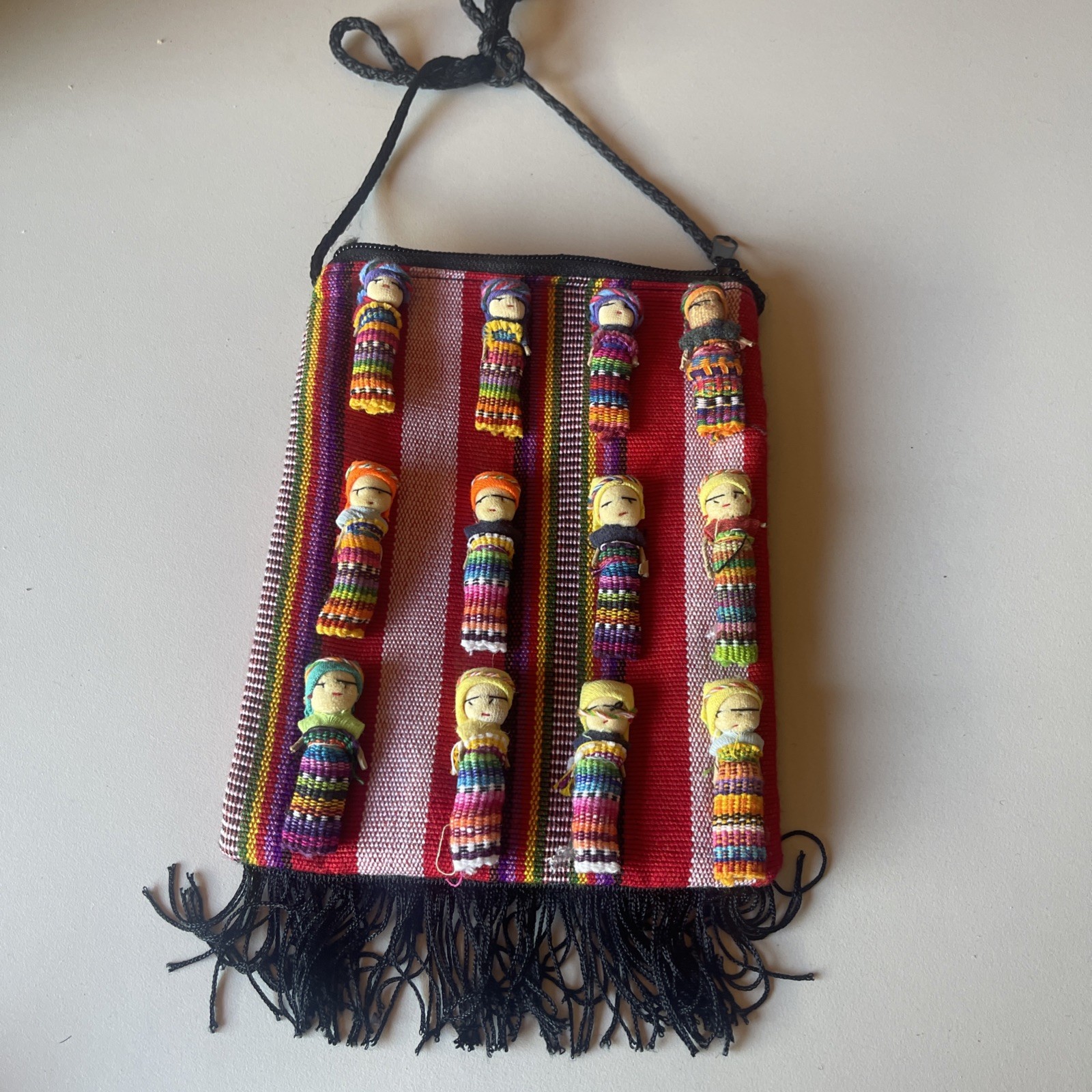 Handmade Mexican Worry Doll Boho Cross-Body Bag Purse Handbag