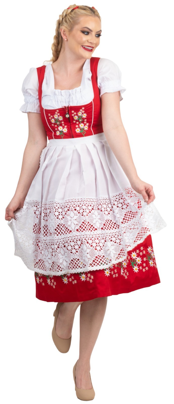 S 6 High Quality COTTON Embroidered German Dirndl for OKTOBERFEST Waitress 3pcs