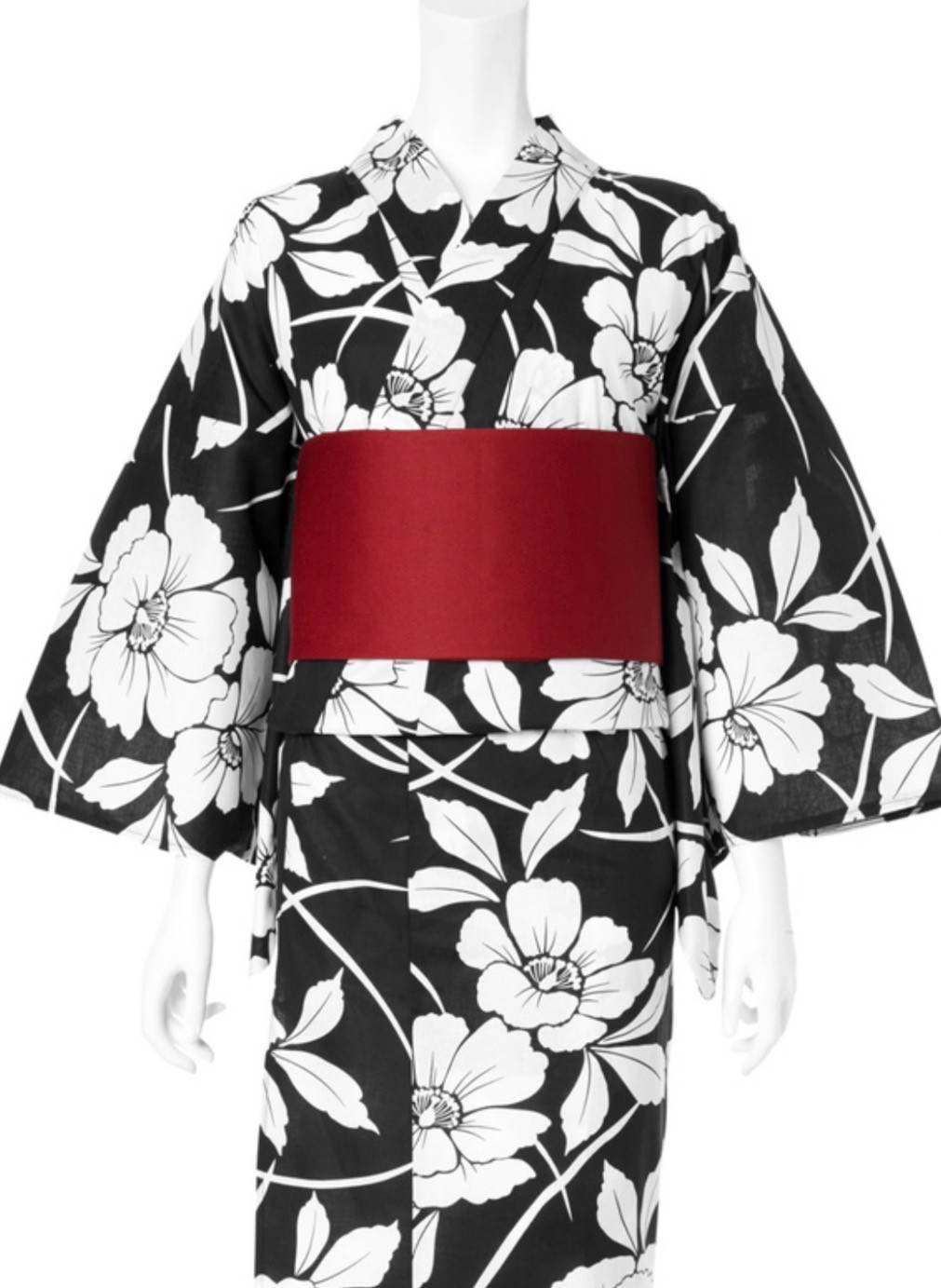 Japanese Yukata Set Women Cotton Kimono Summer Festival Floral Obi Belt Black