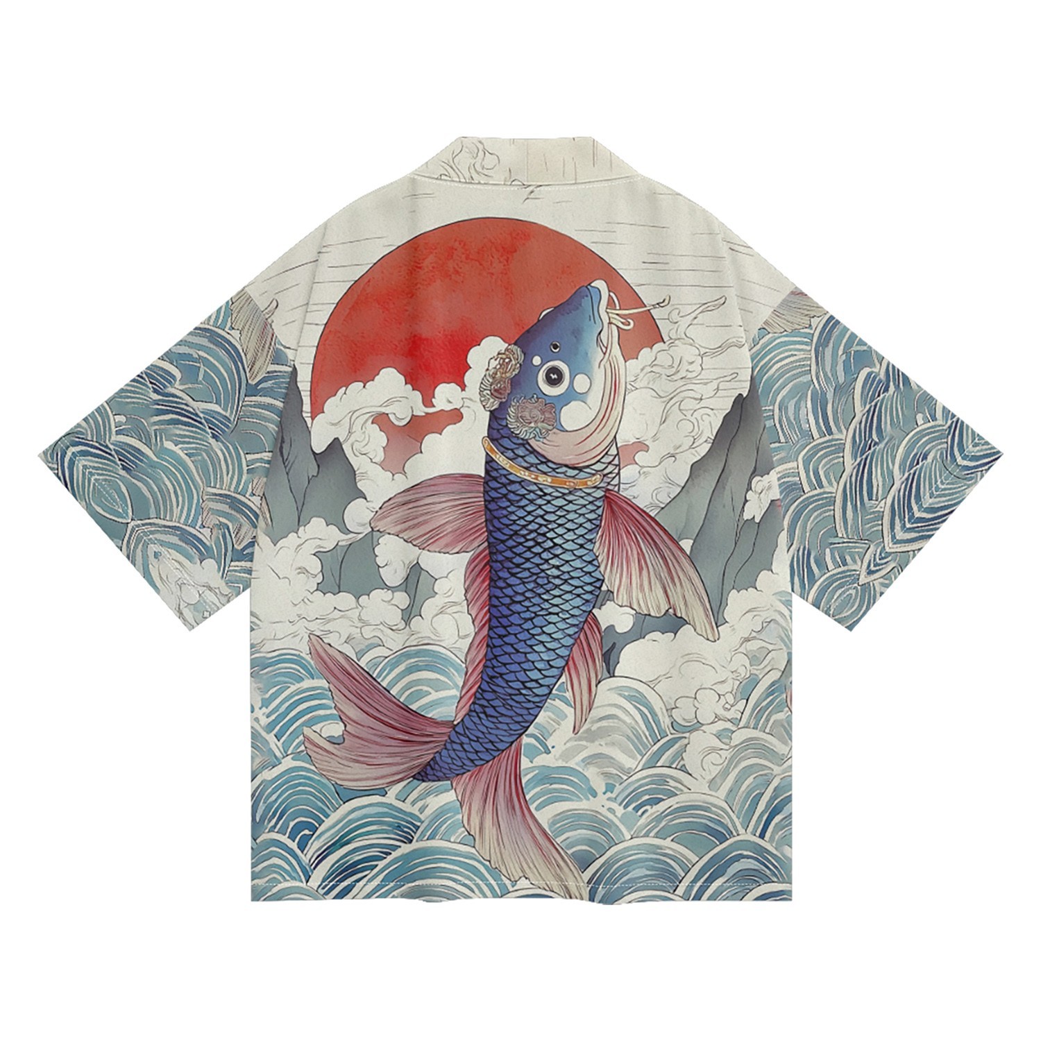 Niepce Men’s Japanese Graphic Lightweight Aqua Nature Kimono Cardigan Shirt Top