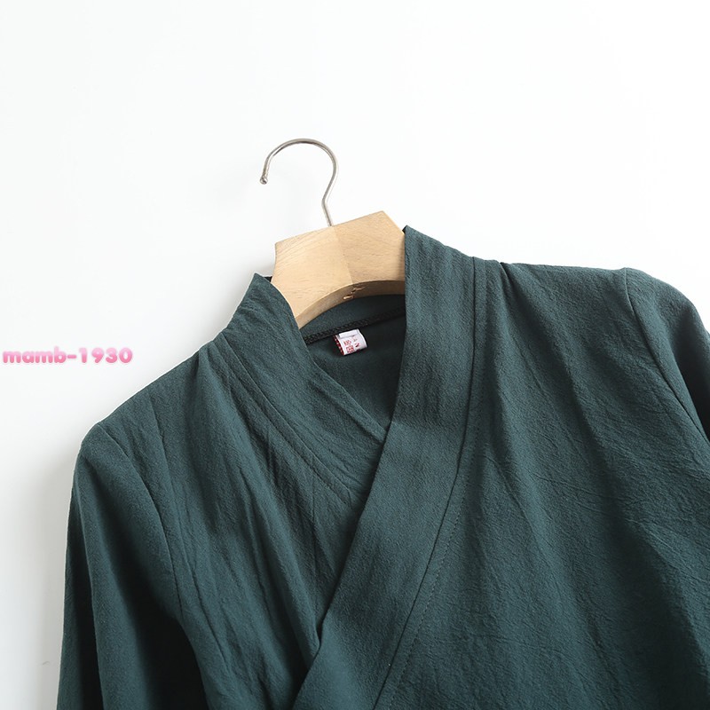Chinese Style Womens Cotton Flared Long Sleeve Hanfu Cross Collar Tie Daily Wear