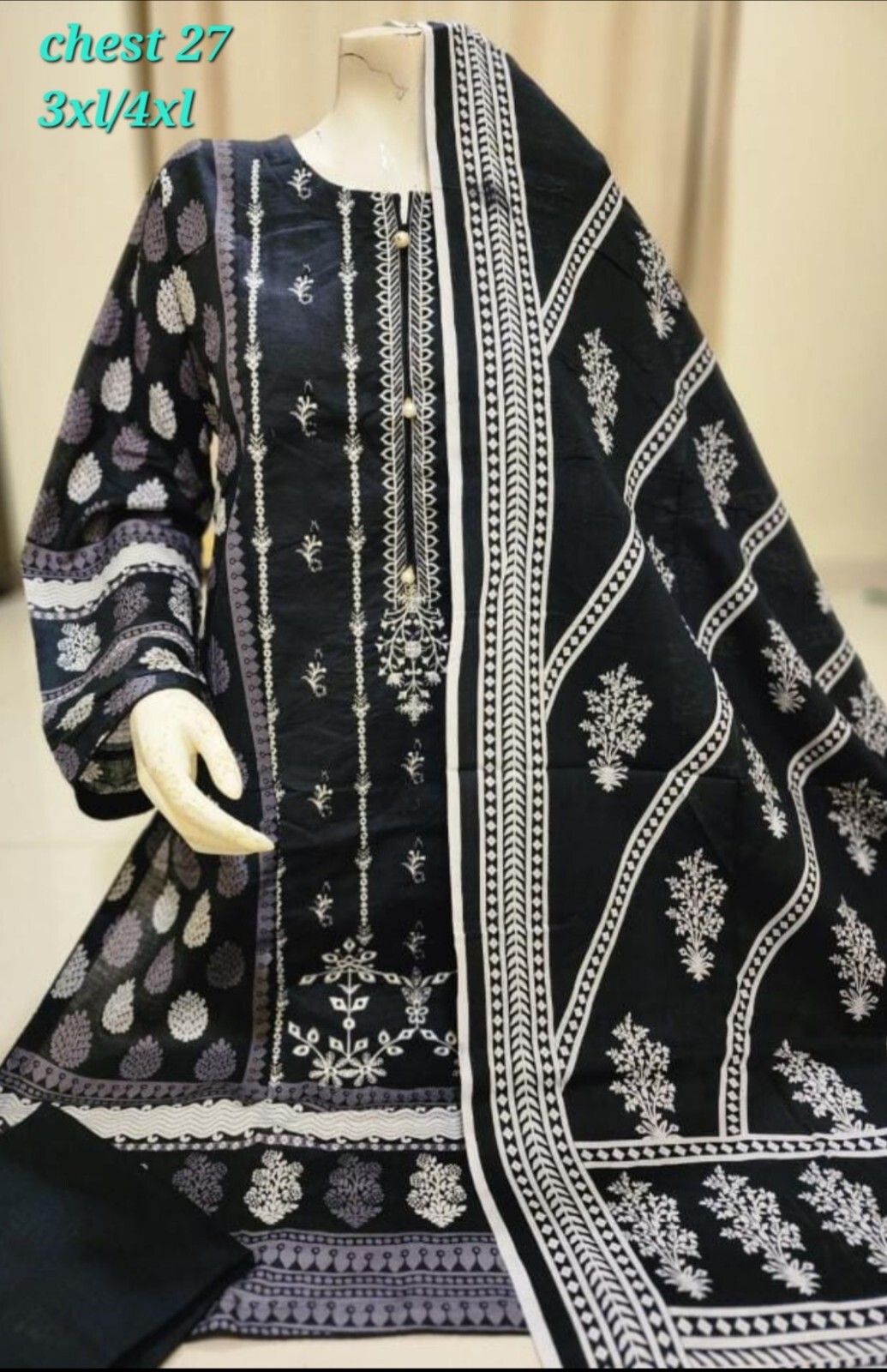 Lawn Printed 3 Pc Dress In 3xl Size. Chest Size 26/27 ( 52 All Around)