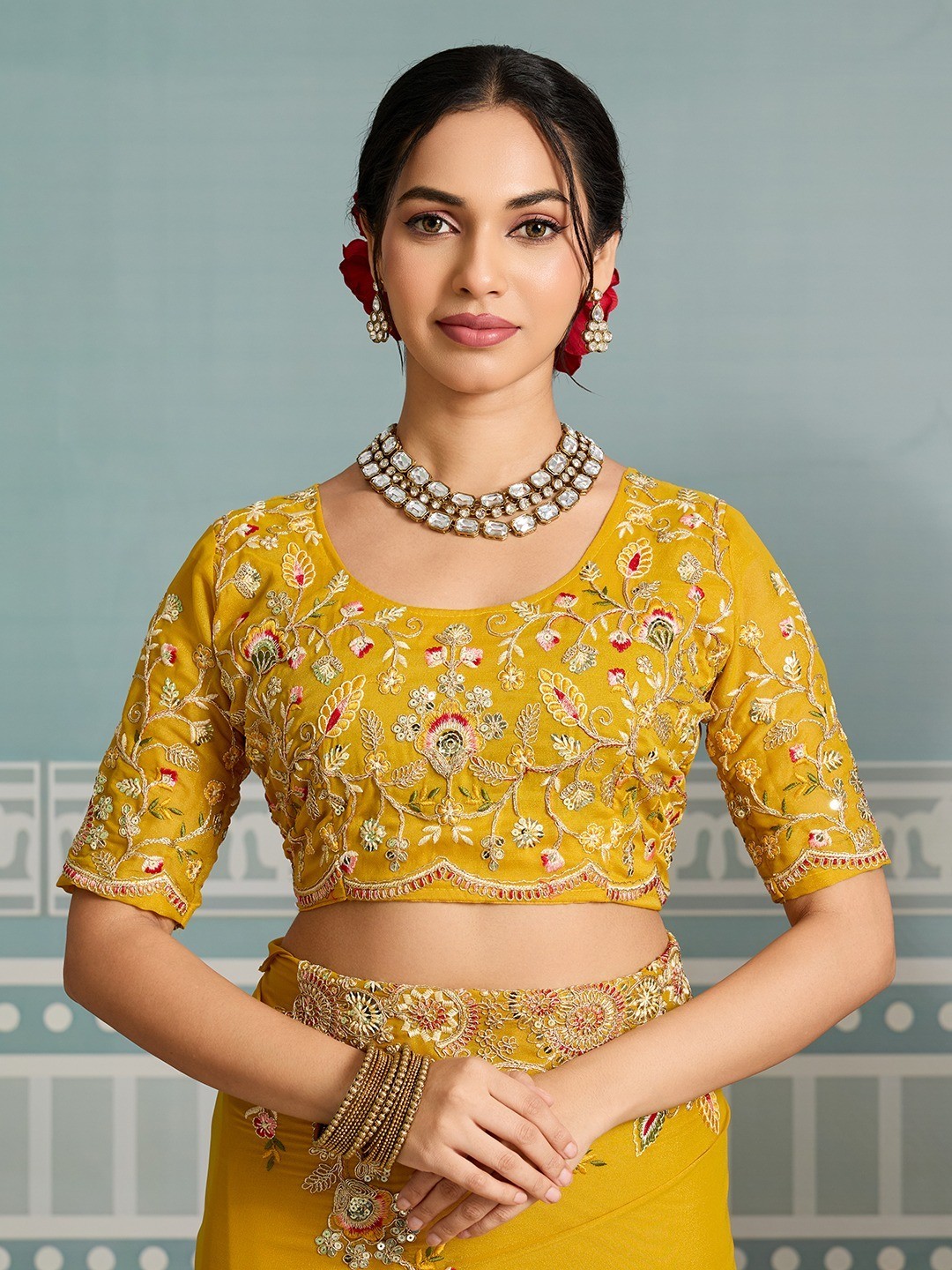 Readymade Soft Star Georgette Saree Embroidered Border Party Wear Wedding Sari