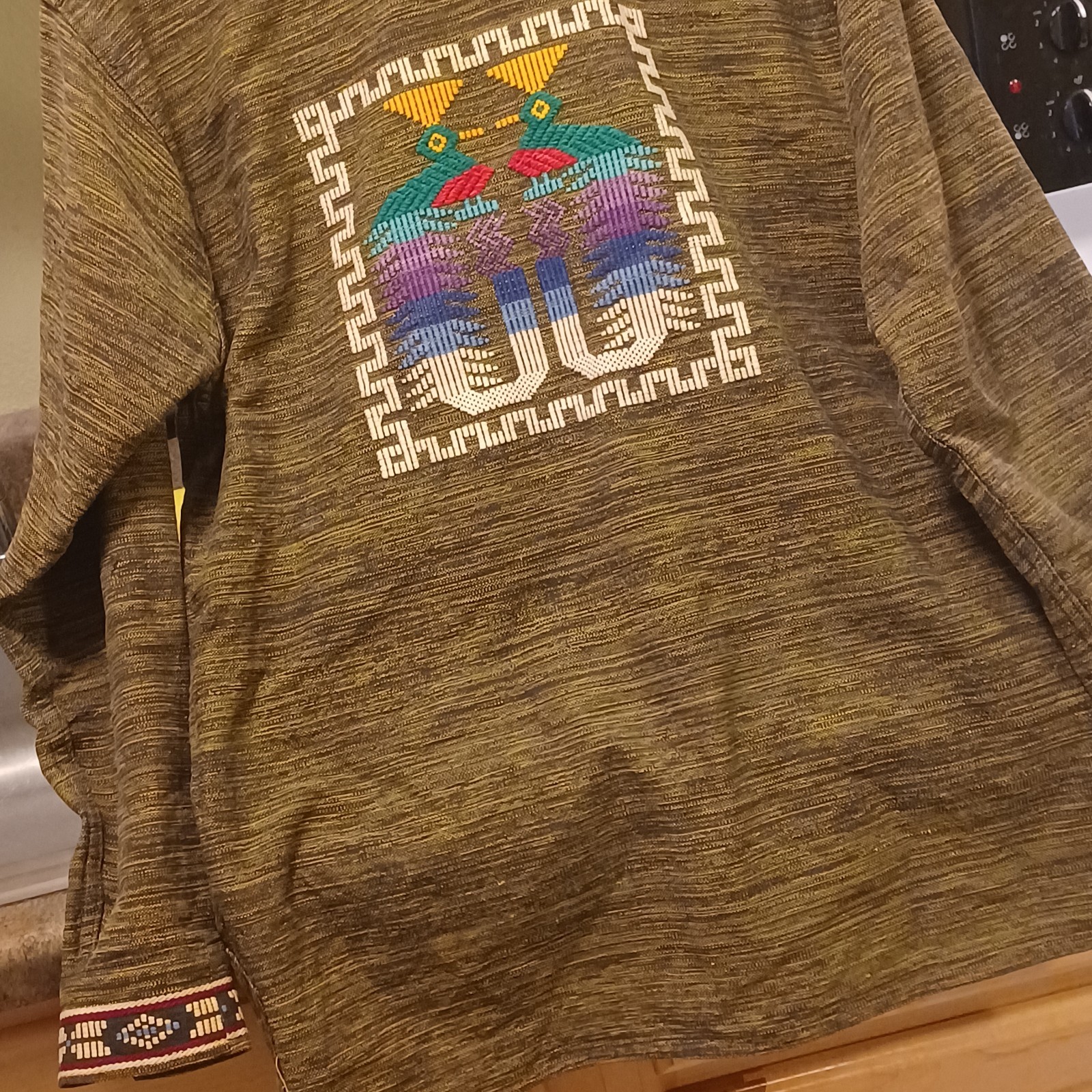 Vintage Guatemalan Handmade Embroidered Quetzal Bird Shirt Jacket Unisex