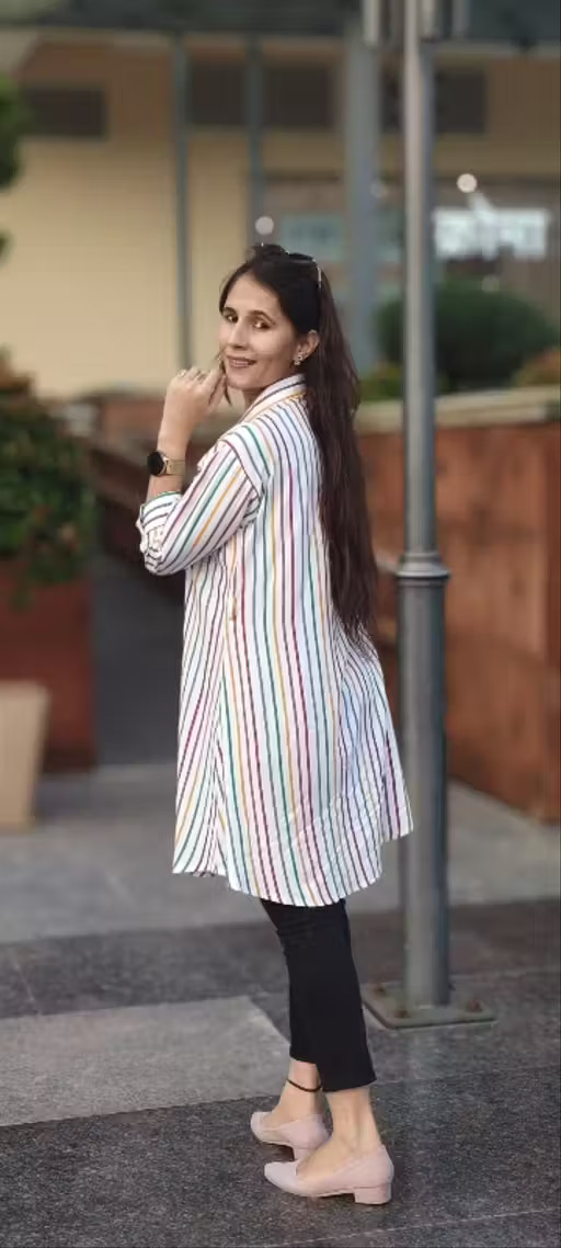 Shirt Dress for women/ A -Line White Striped Print Roll-Up Sleeve Shirt Dress