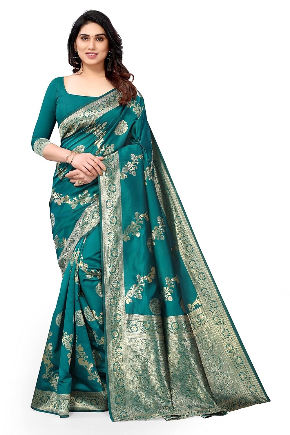Women’s Floral Digital Printed Bright Moss Silk Sarees
