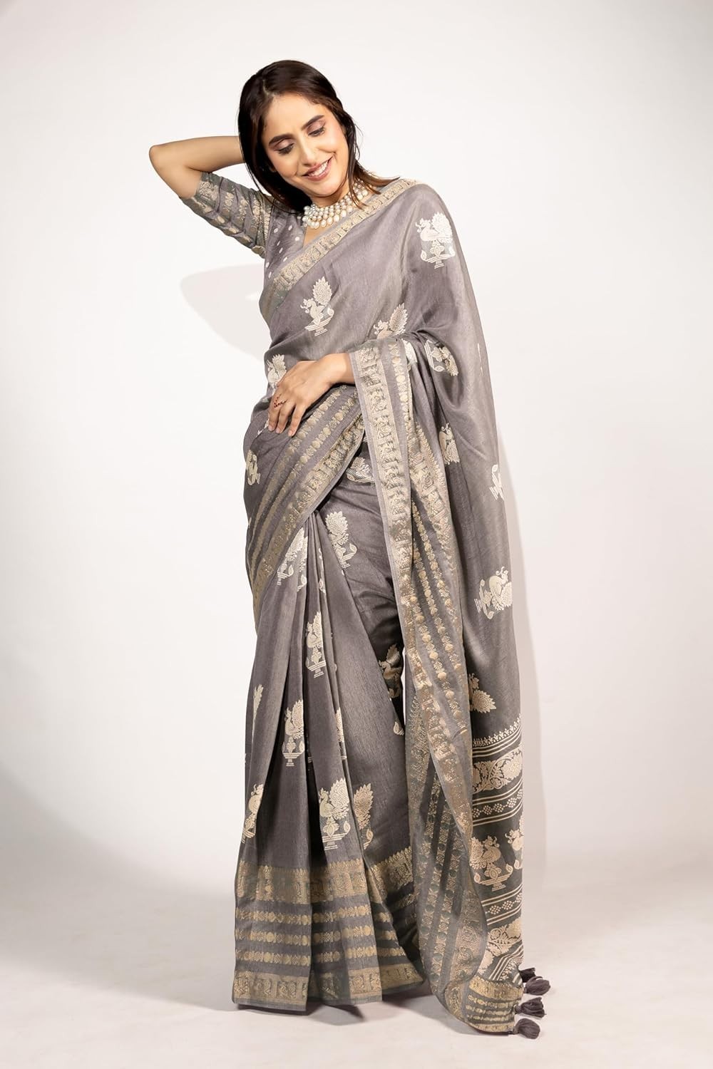 Women’s Cotton Silk Peacock Printed Saree with Blouse Piece