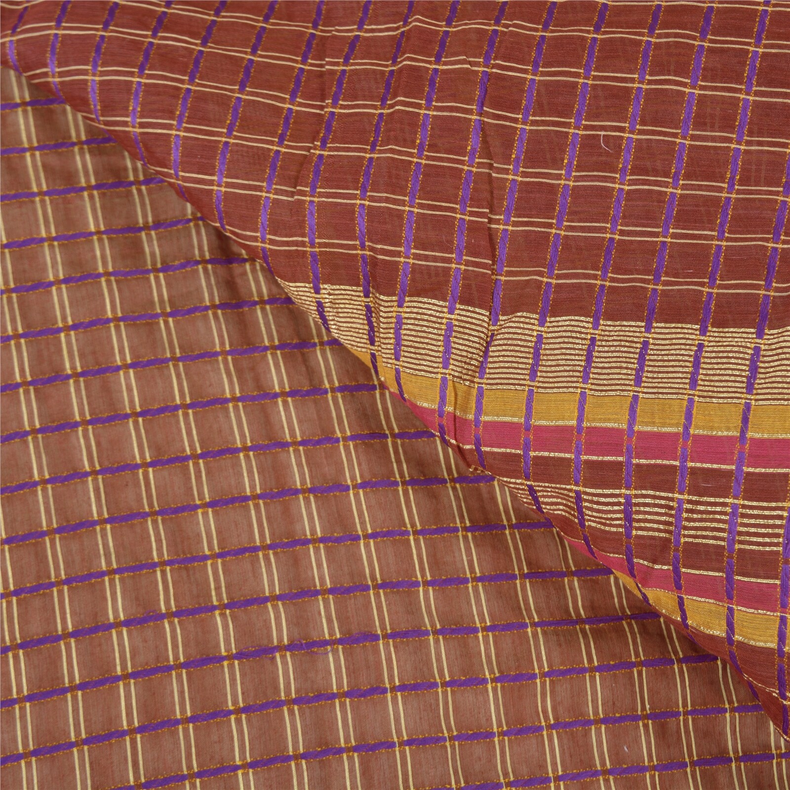 Sanskriti Vintage Dark Red Sarees Blend Cotton Hand-Woven Premium Sari Fabric
