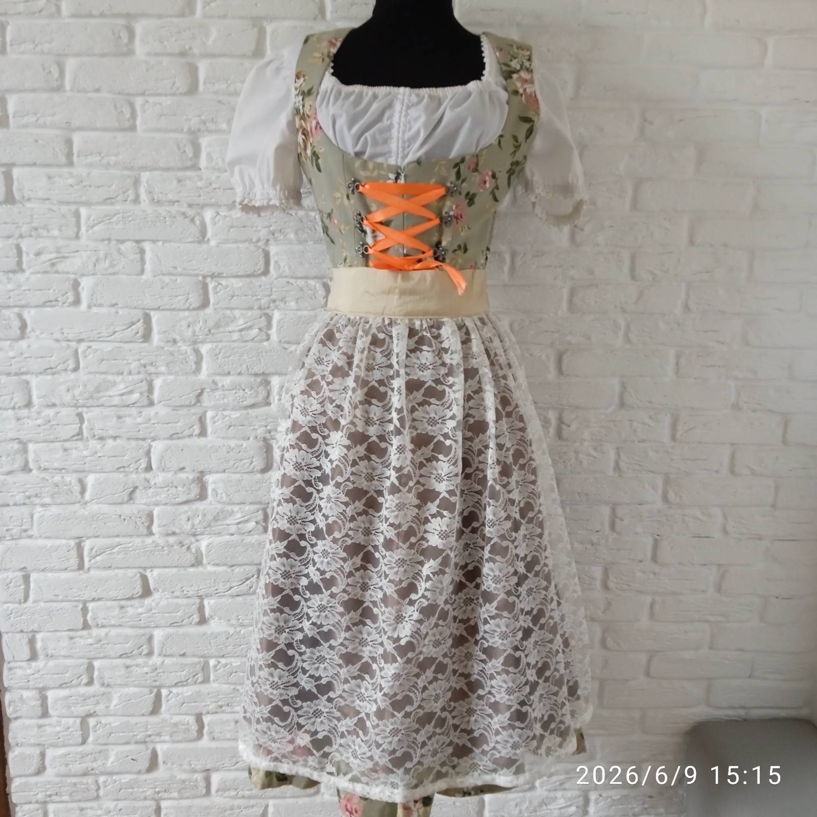 Edelnice Dirndl Oktoberfest Green Dress Size EU 36 and white blouse