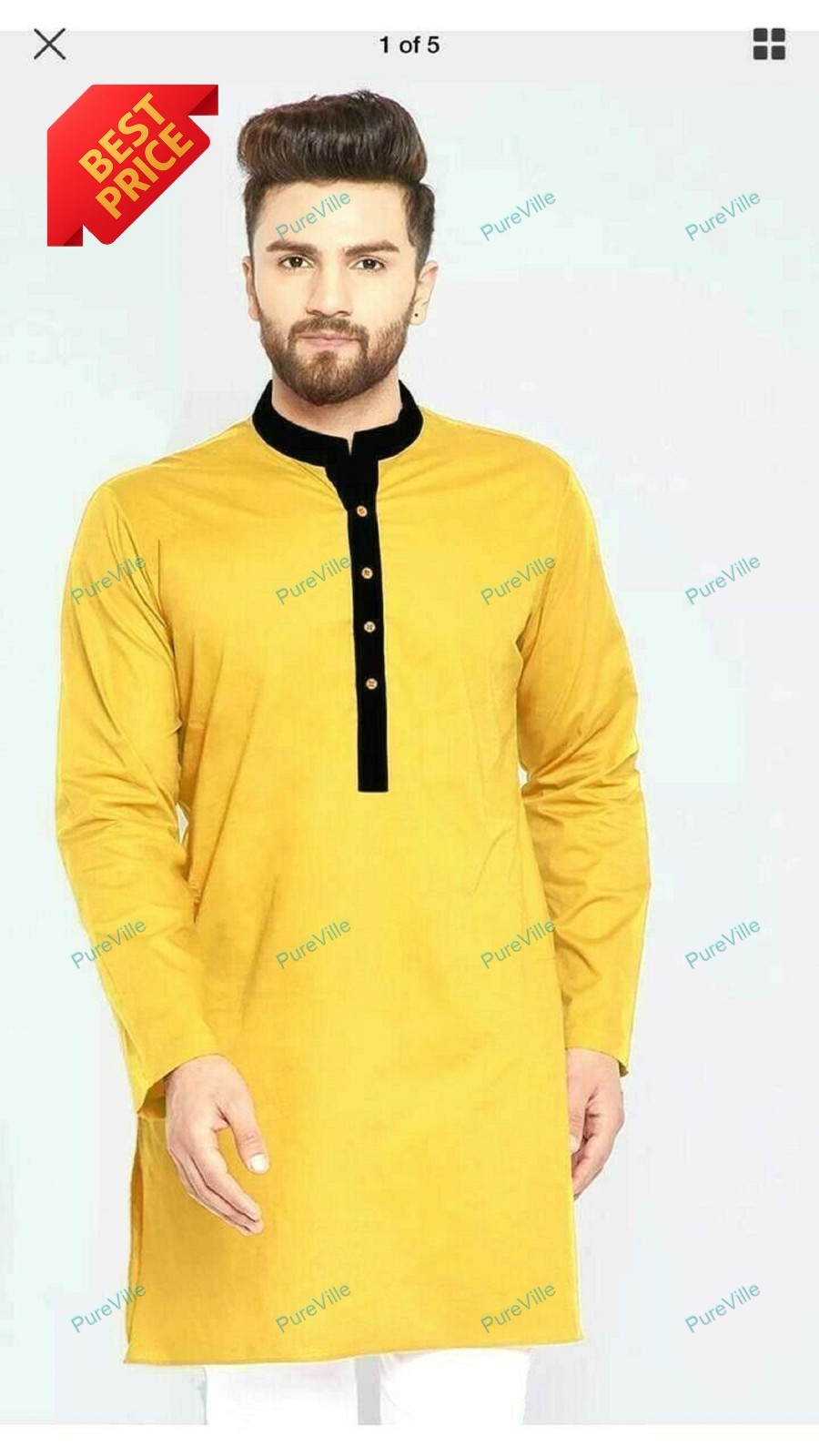 Mens Kurta Yellow Color Cotton Kurta For Men Boys Traditional Indian S/M/L/XL/XX