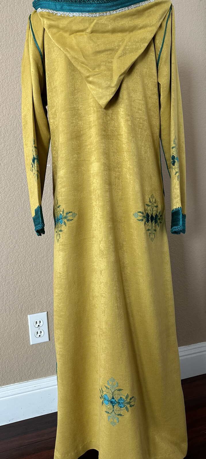 Mustard and teal Authentic moroccan hooded abaya Jellaba Size M