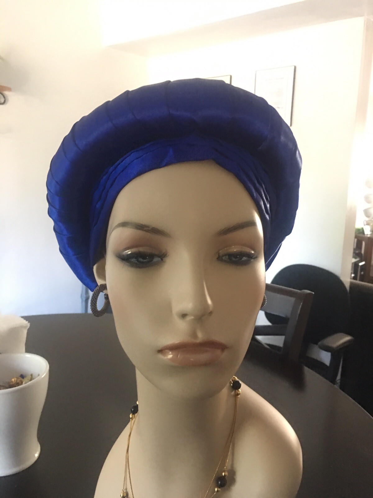 Auto Gele, Adjustable, One Size, Satin Fabric, Color: Blue