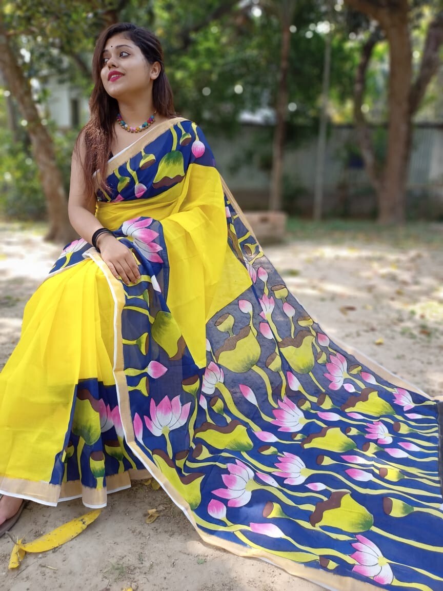 The Art of Kerala: Hand-painted Cotton Saree with a Dash of Creativity”