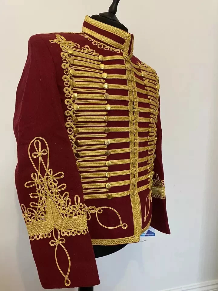 Red Napoleonic Hussar Jacket Men’s Military Style Tunic Pelisse Jimi Hendrix