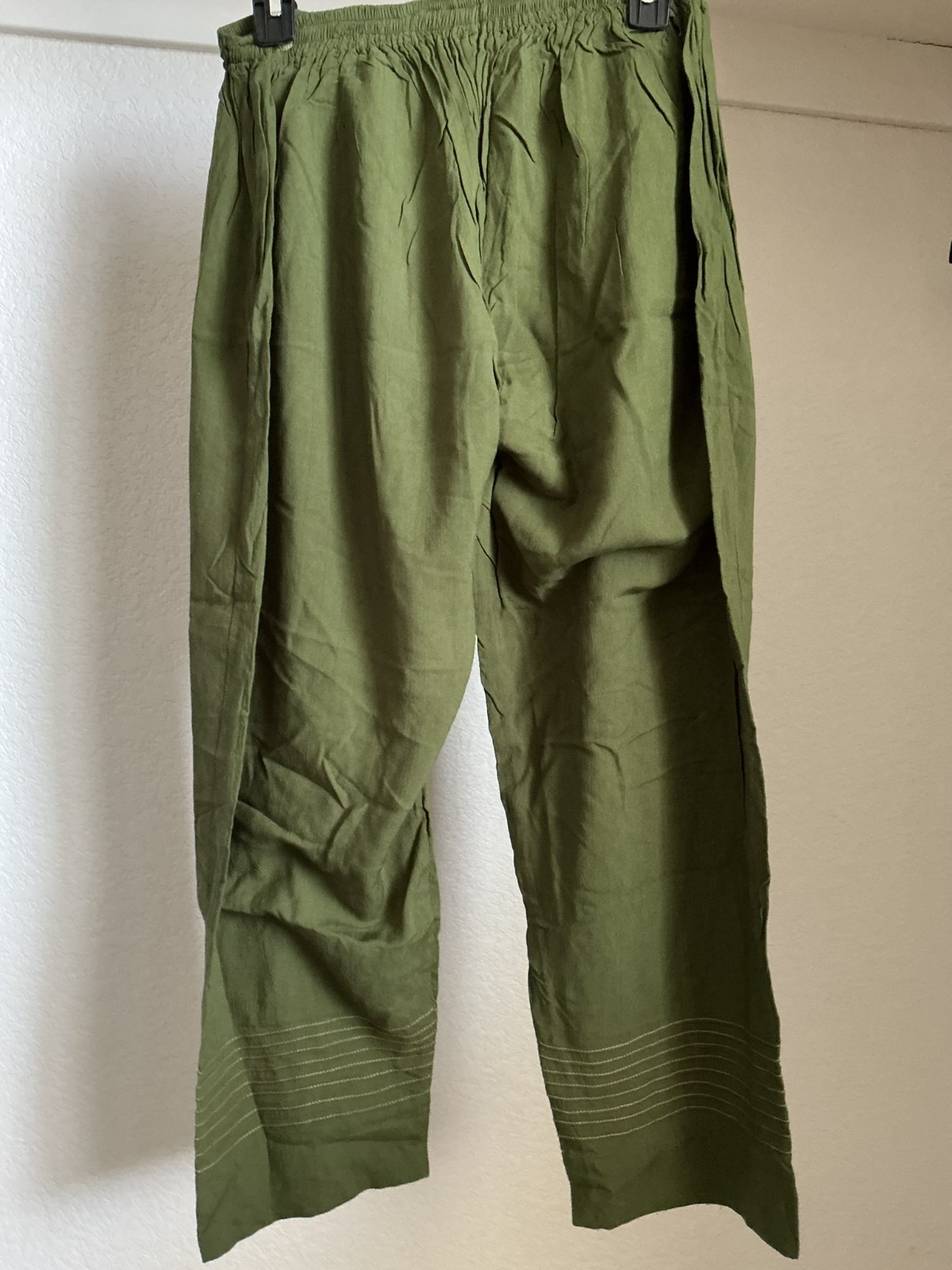 Indian Pakistan Women Loose Cotton Pants Salwar Hand Sewing Olive Green