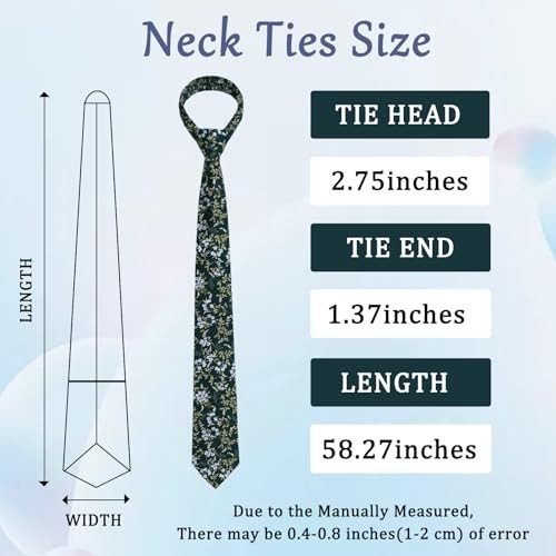 Floral Ties for Men, Cotton 2.75 Inches Mens Floral Tie Neckties Dark Green