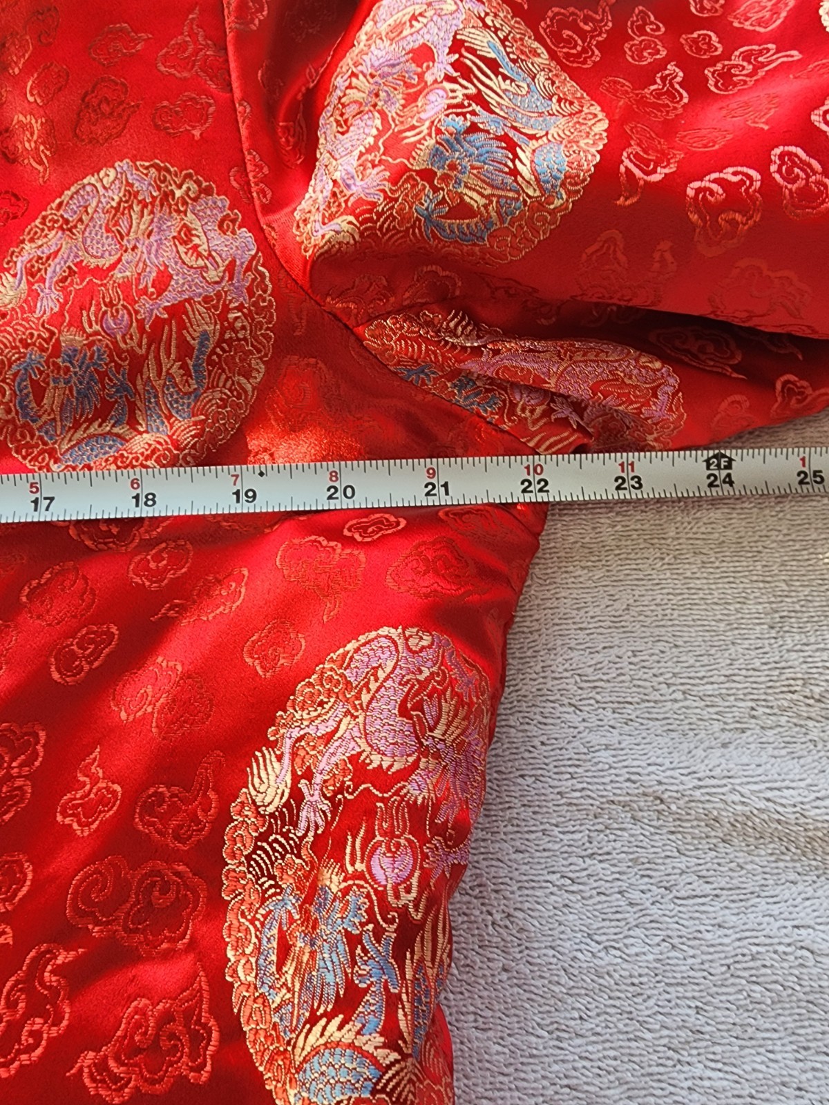 Vintage Chinese Red Brocode Tang Jacket Mandrian Collar Frog Closure Velvet Cuff