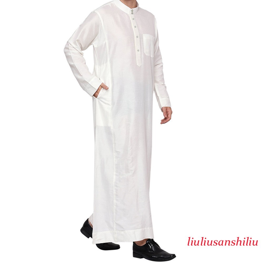 Arabian Men Long Robe Thobe Dishdasha Jubba Thoub Muslim Kaftan Abaya Ramadan