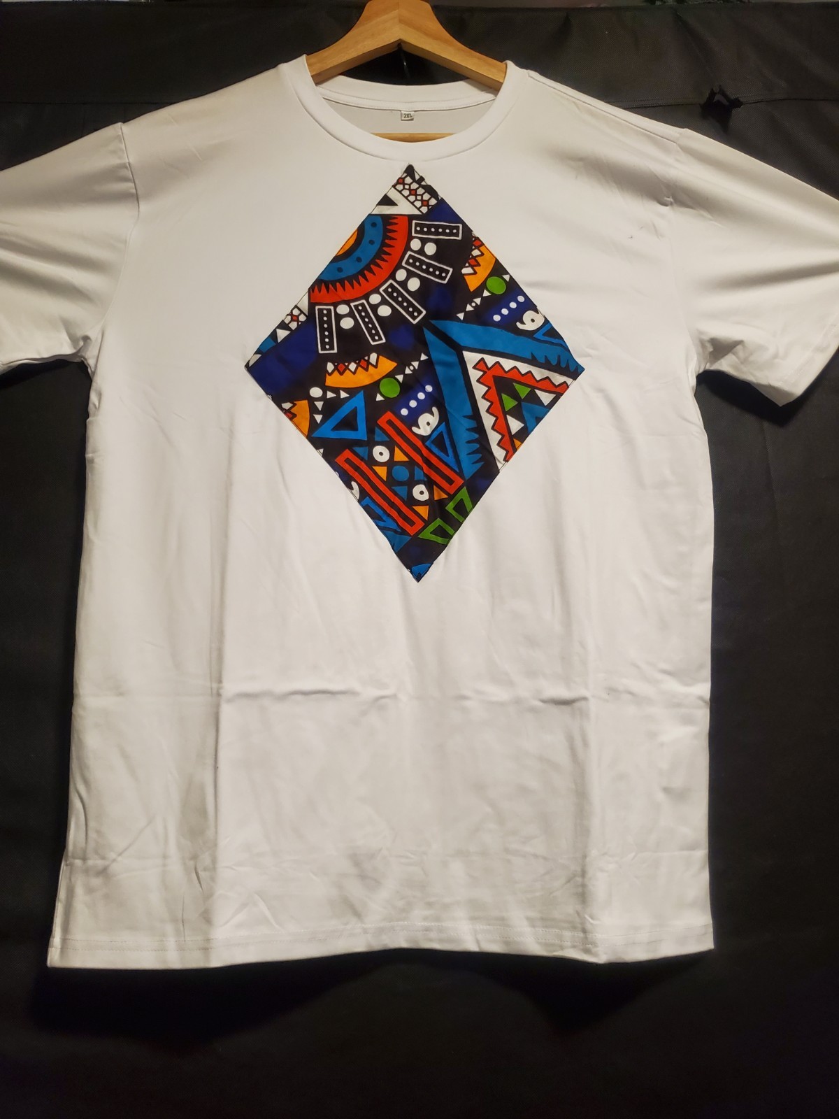 2-Piece African Dashiki Print Lounge Set White Asymmetric – Blue XXL (Fits XL)