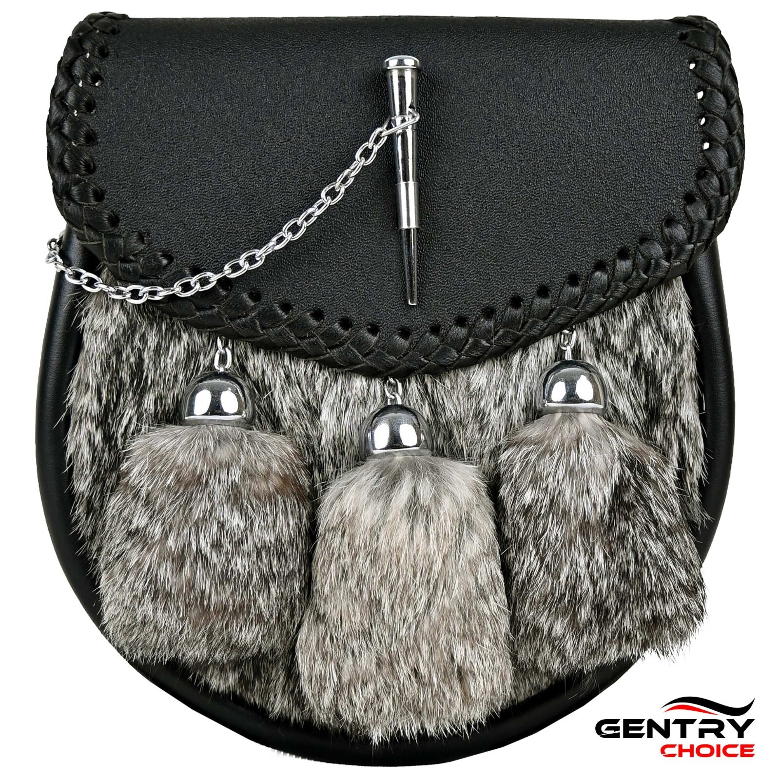 Highlanders Men Grey Rabbit Fur Pin Lock Sporran Mens Highland Purse Kilt Outfit