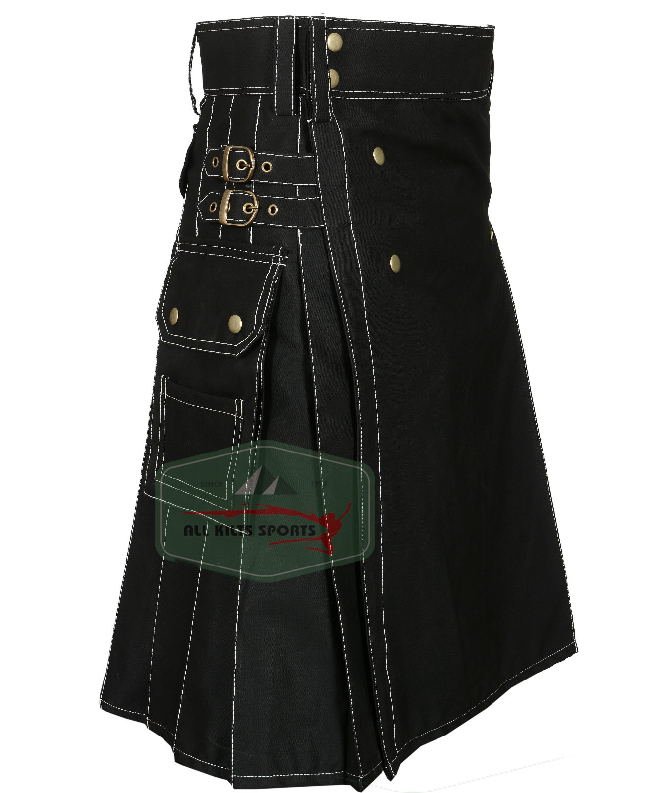 New Modern Black Utility Kilts With White Thread