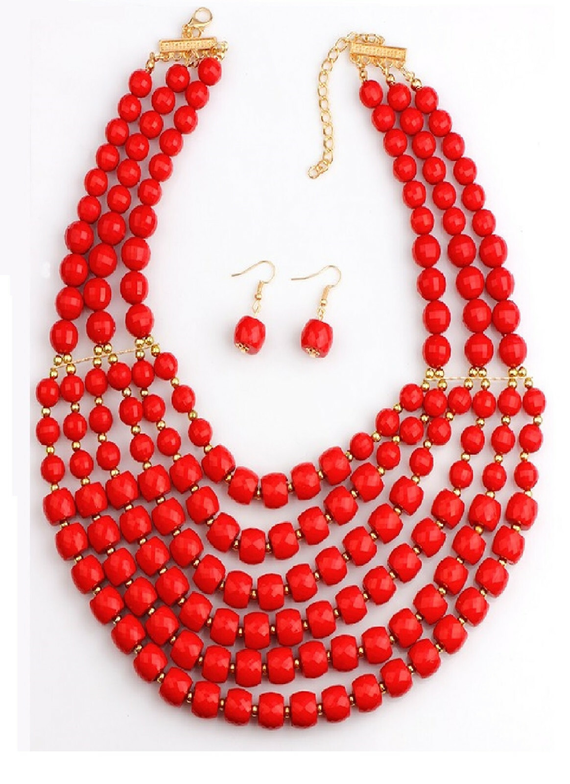 Traditional wedding Statement Bib 6-Layer Acrylic Beads Necklace & Earrings Set
