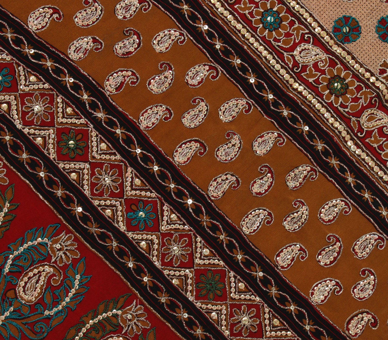 Sushila Vintage Cream Sari Pure Crepe Silk Embroidered Floral Sari 5 Yard Fabric