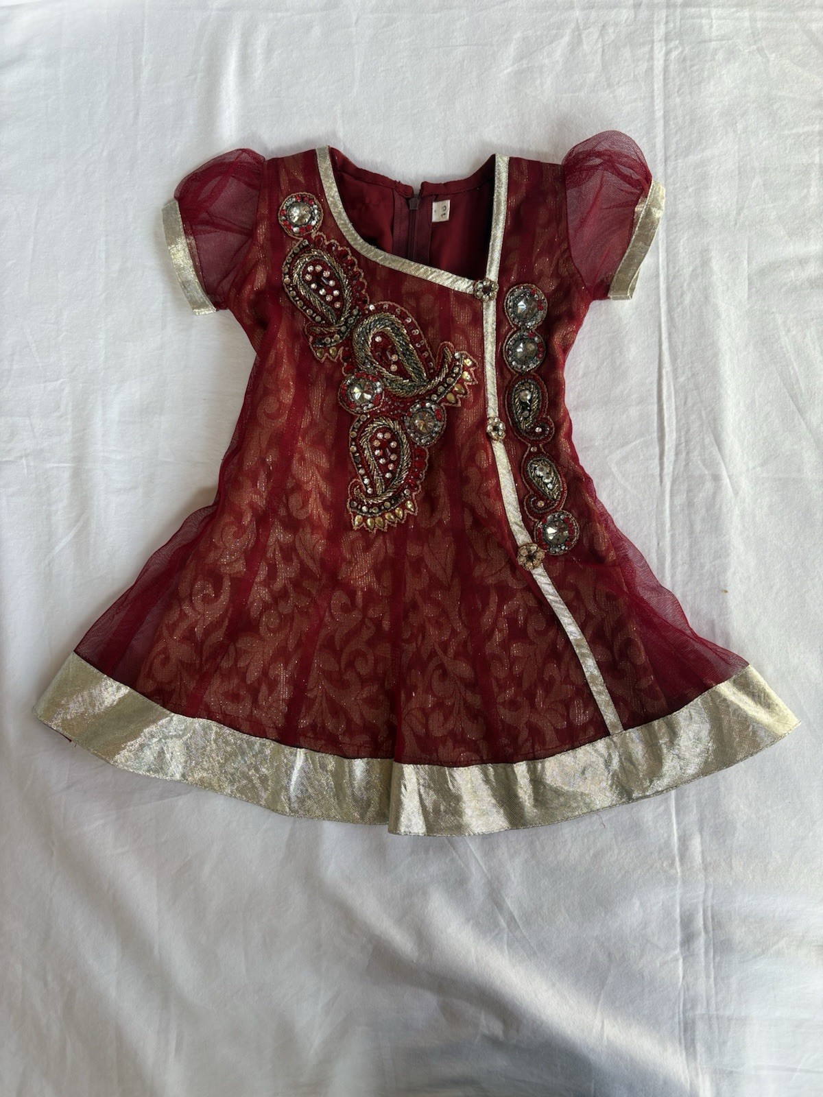 Vintage Baby Dress – Indian/Pakistani Salwar Kameez – Red & Gold Embroidered