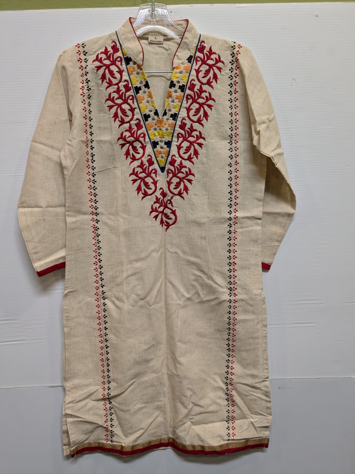 Indian/Pakistani Linen Embroidered Beige Shalwar Kameez NWOT Size L
