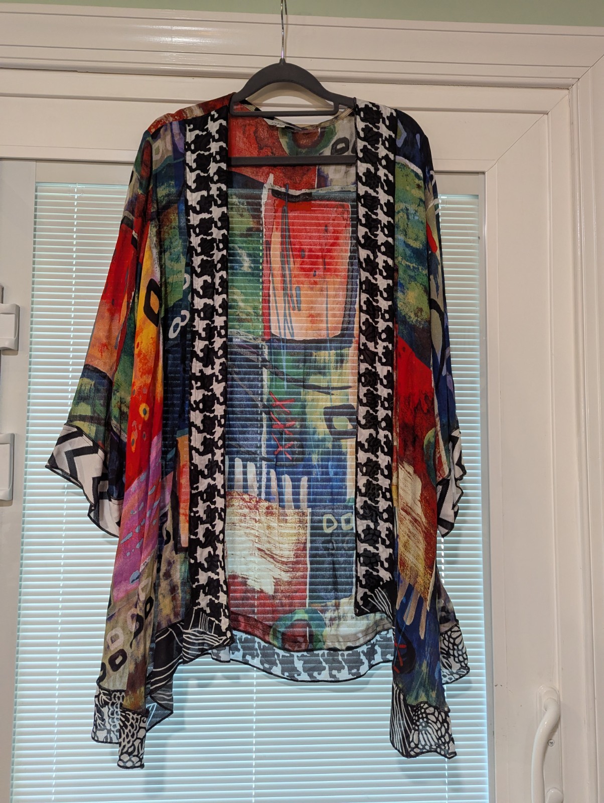 JOHN MARK M mixed print 3/4 sleeve colorful open front Kimono Waterfall Sheer