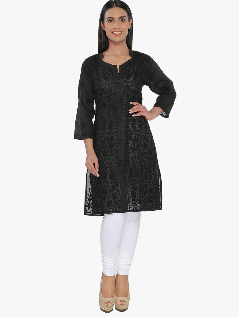 kurti Chikankari aari work black color soft cotton fabric festive & daily wear