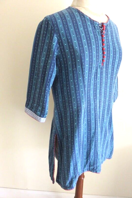 Aarong Women Kurta Embroidered Indian Pakistan Kaftan Ethnic Top Blouse Blue 38