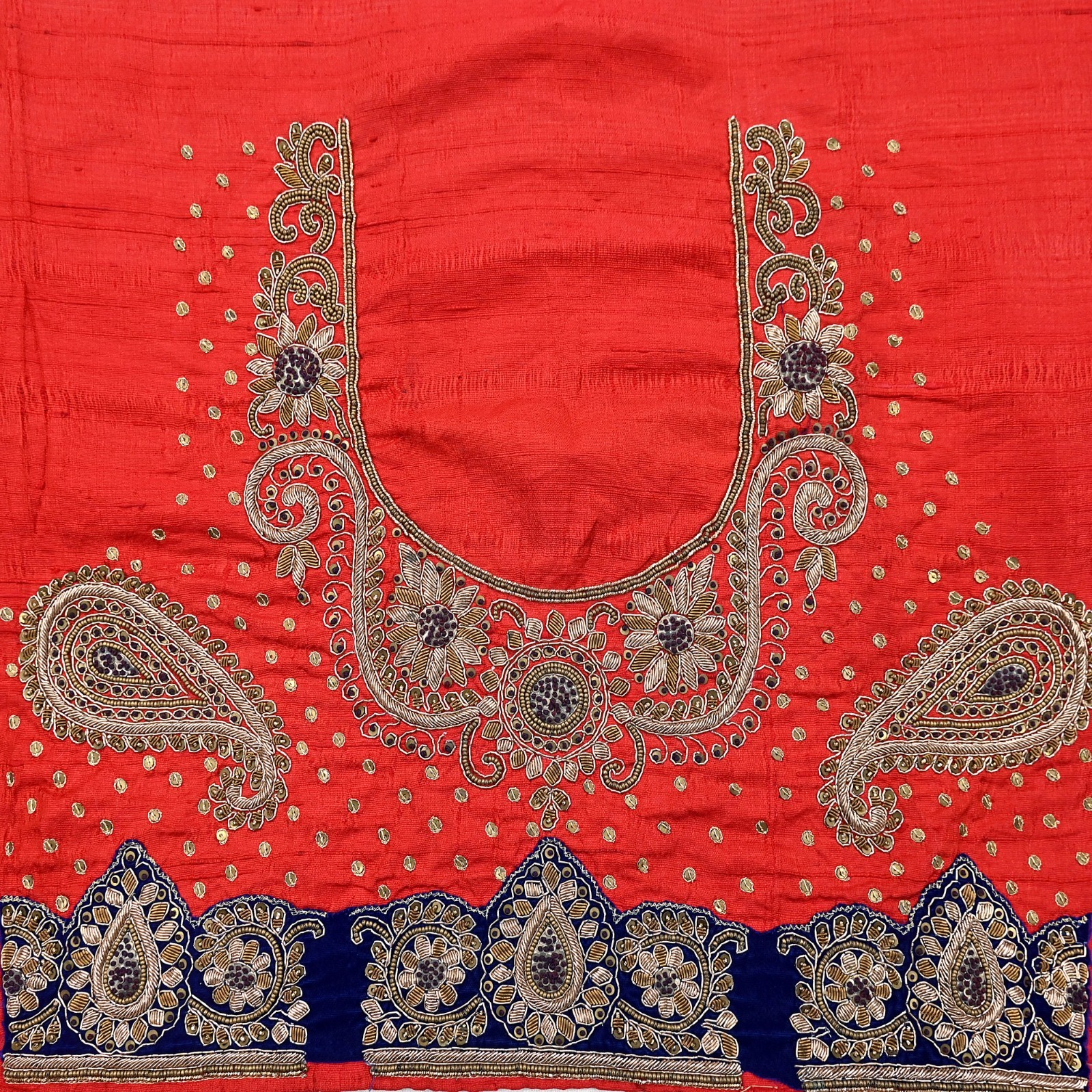 Heavy Red Raw Silk/Net Hand Embroidered Lehenga 3pcs Set By Designer Sabyasachi