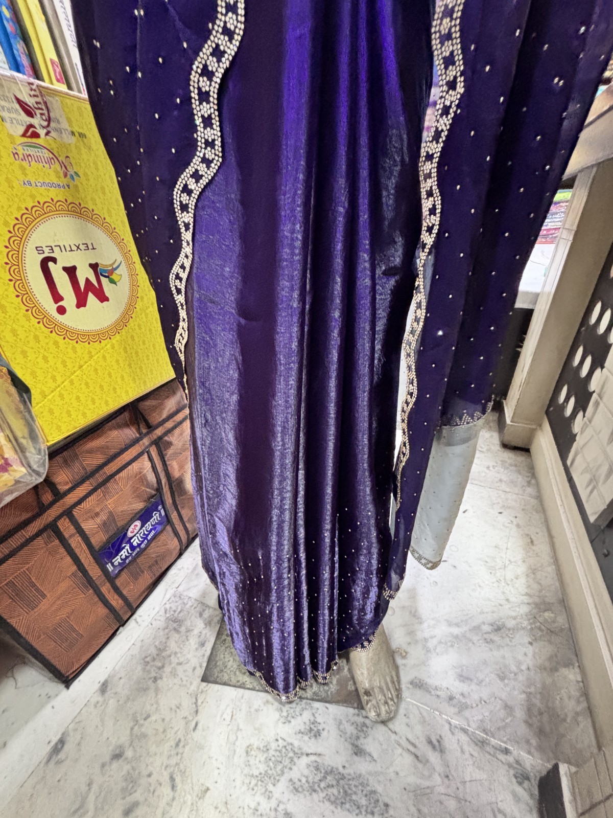 Glossy Satin Fendi Sworski diamond Work Saree