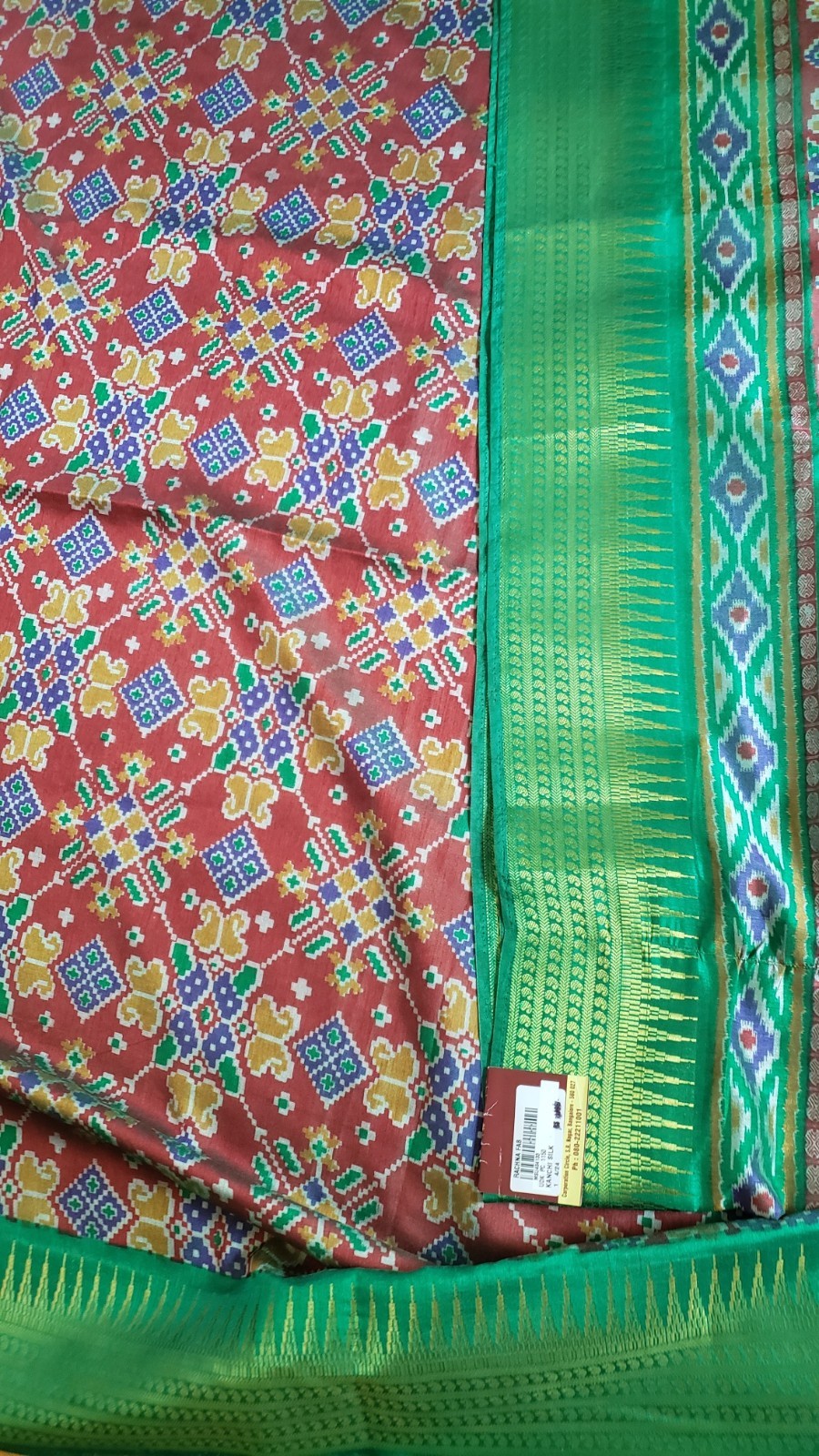 Saree Pochampally Ikkat Maroon and Green Running Blouse Party Festive Wear