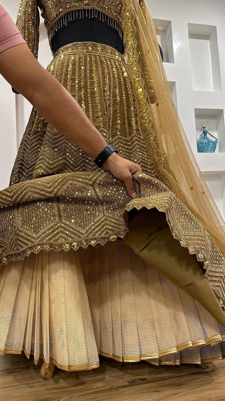 PARTYWEAR BRIDAL LEHENGA CHOLI DESIGNER TAFETASILK LEHNGA DRESS INDIAN BOLLYWOOD