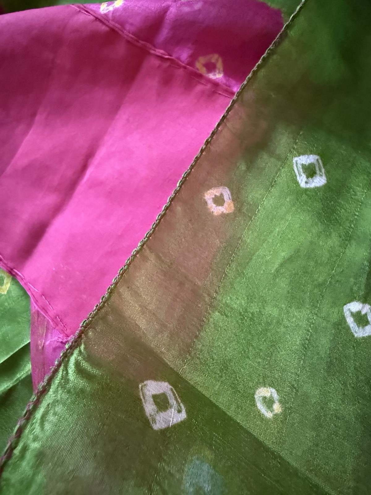 Silk Pink Green Saree with jamdani work.