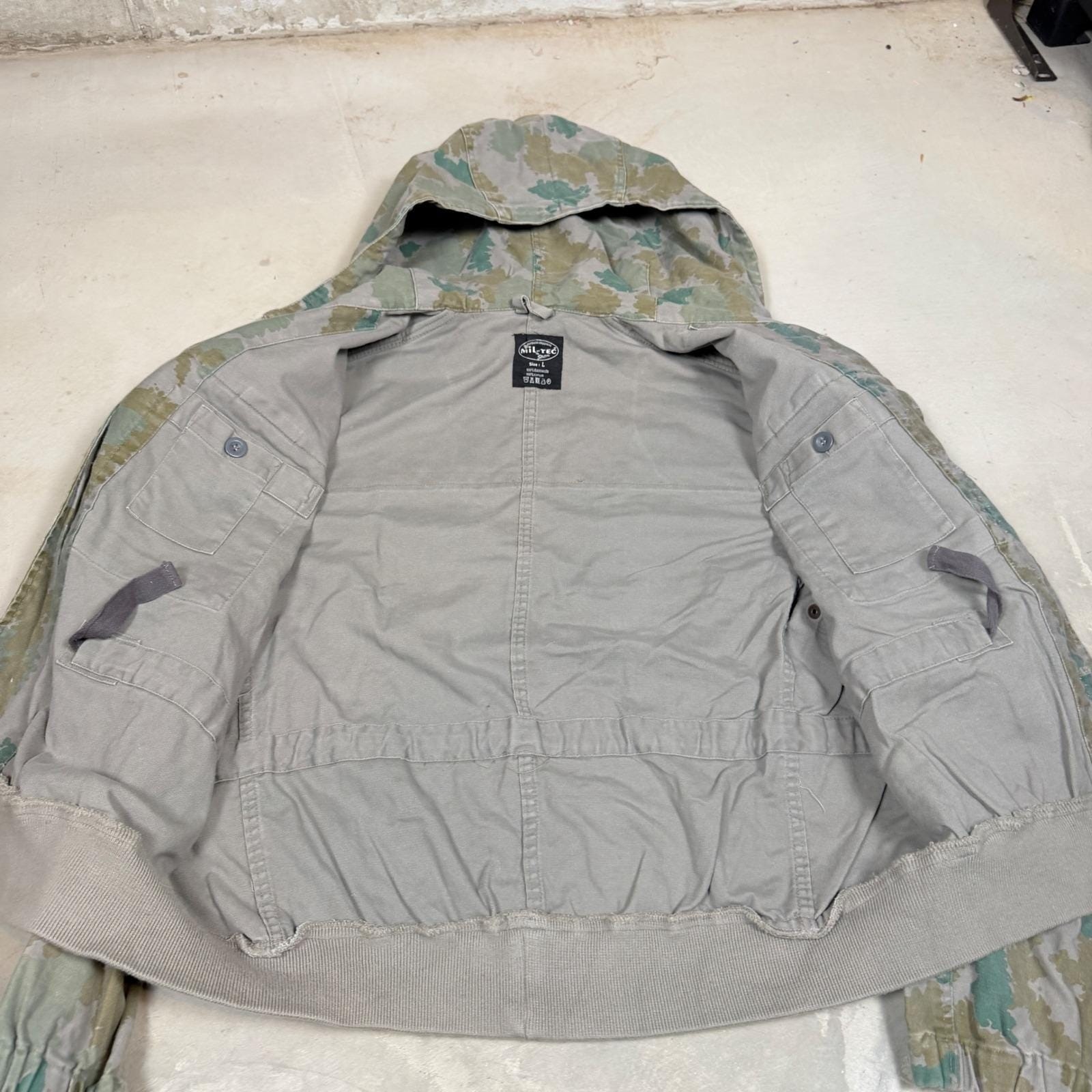 Mil-Tec german military Mens Camo Hooded Bomber Jacket Green Grey Cotton Size L