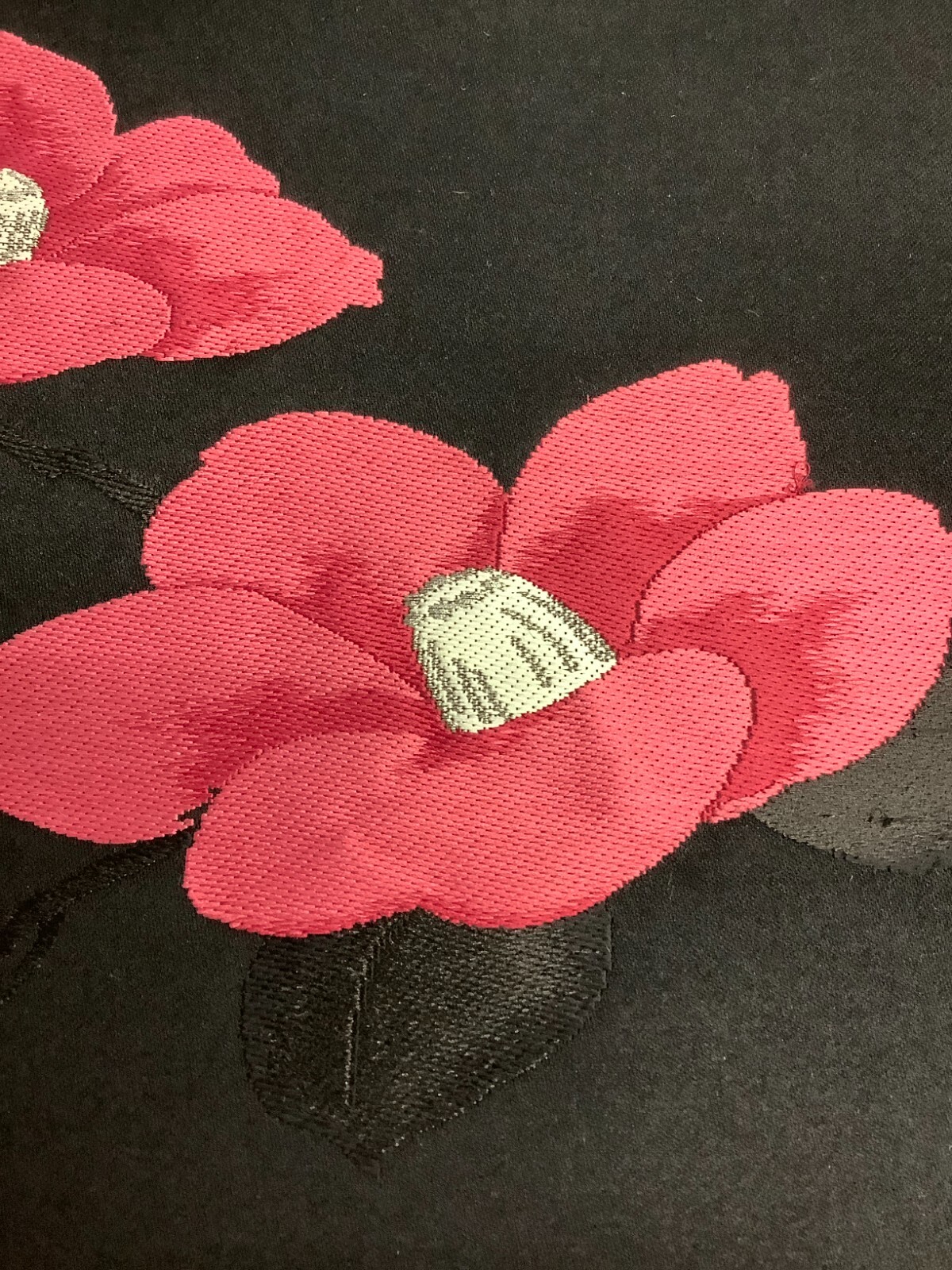 Japanese Vintage Kimono Nagoya Obi silk black embroidery flower 137.7×12.2in