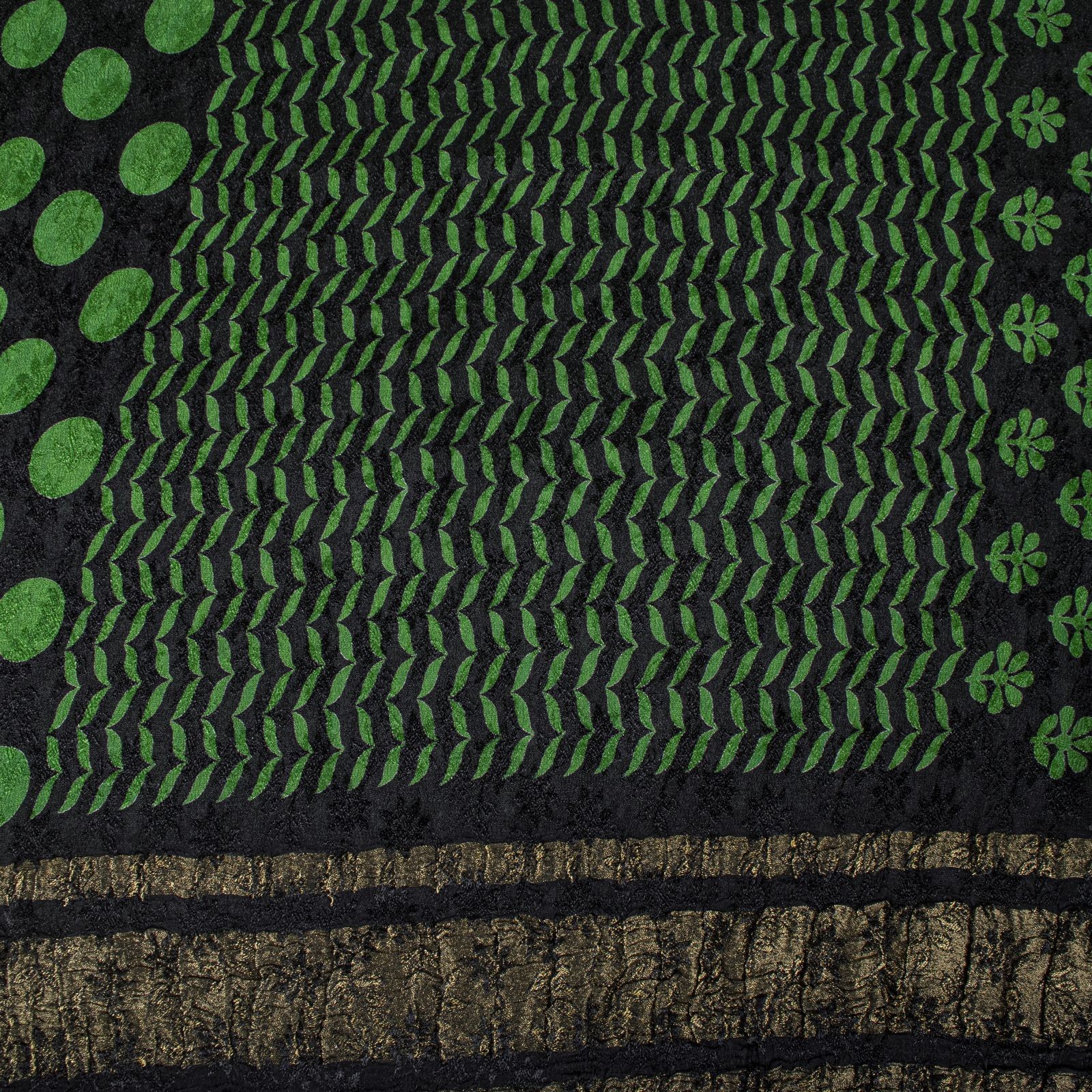 Sanskriti Vintage Soft Black Saree Pure Chiffon Floral Printed Sari 6+Yd Fabric