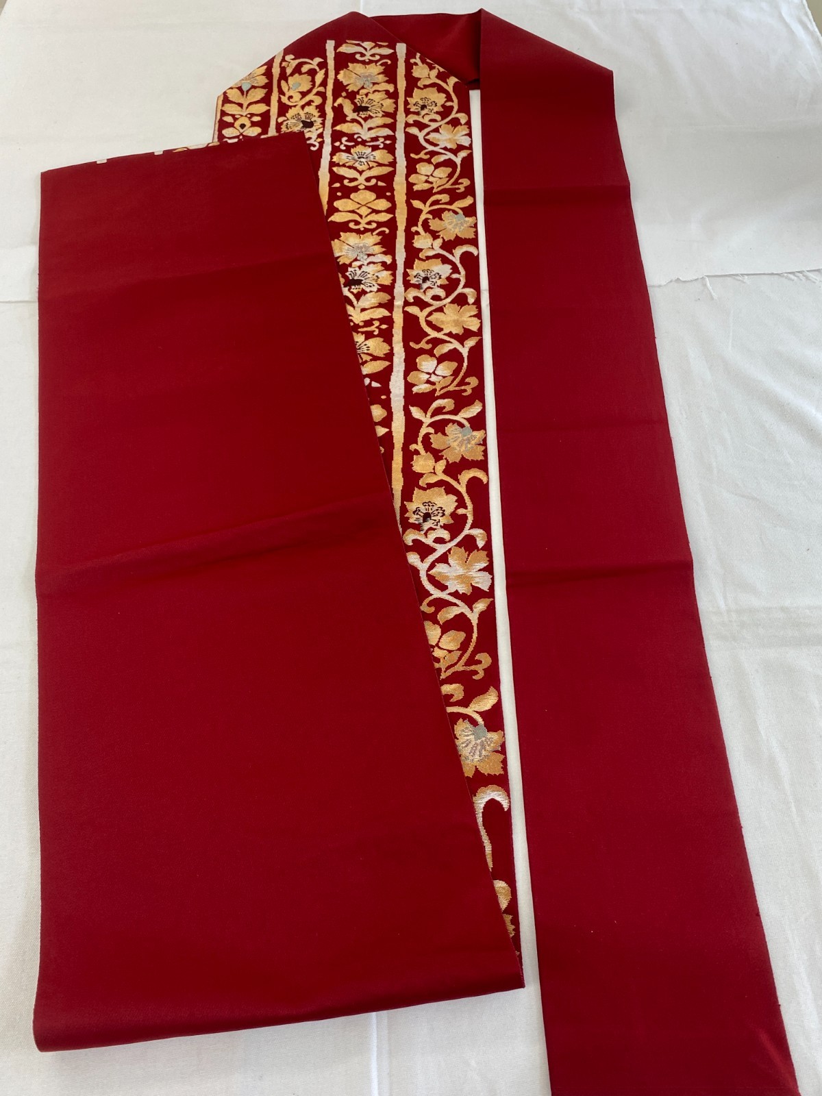 Japanese Vintage Kimono Nagoya Obi Silk Red Traditional Authentic 136x 11in