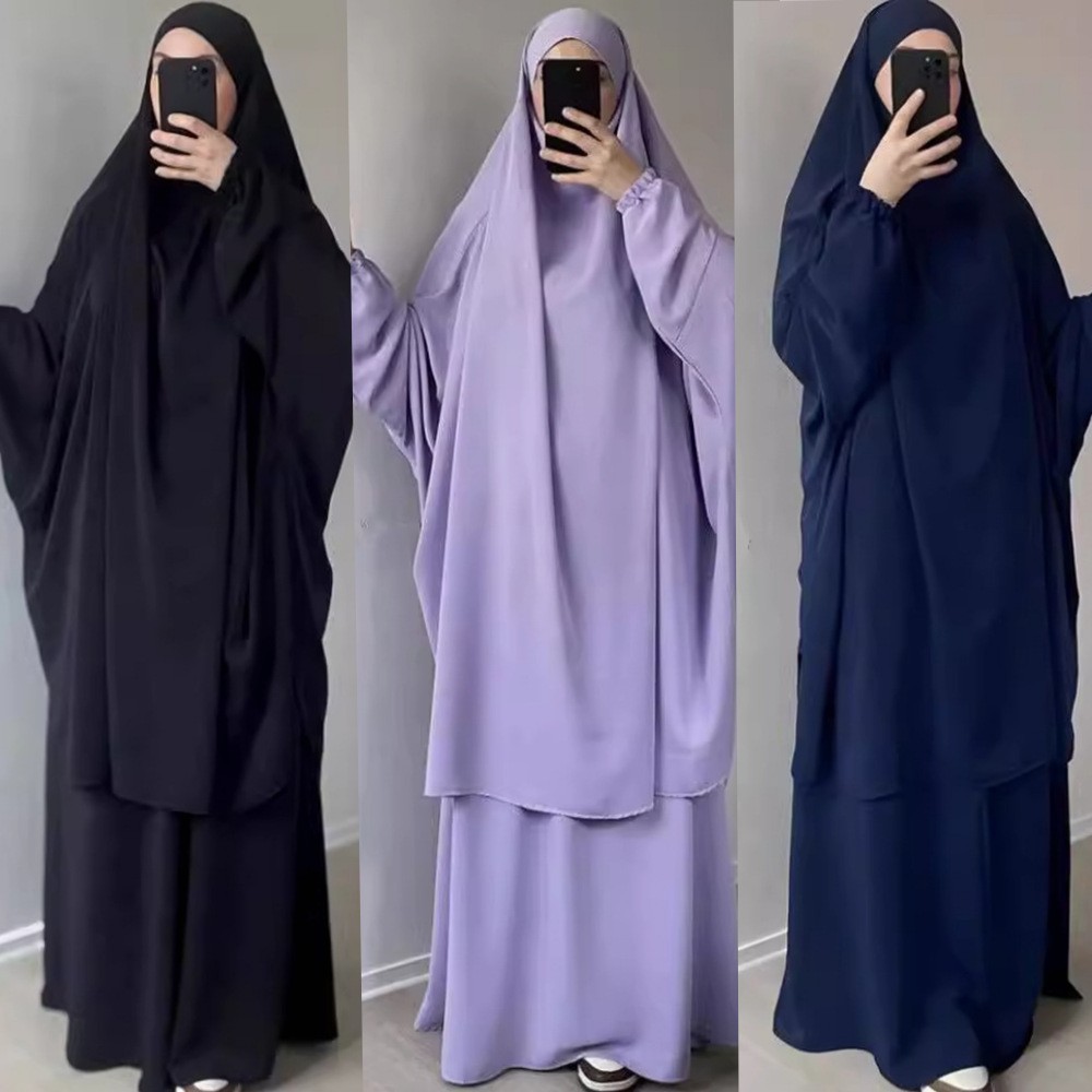 Muslim Women Kaftan Overhead Large Khimar Abaya Burka Ramadan Prayer Plain Set