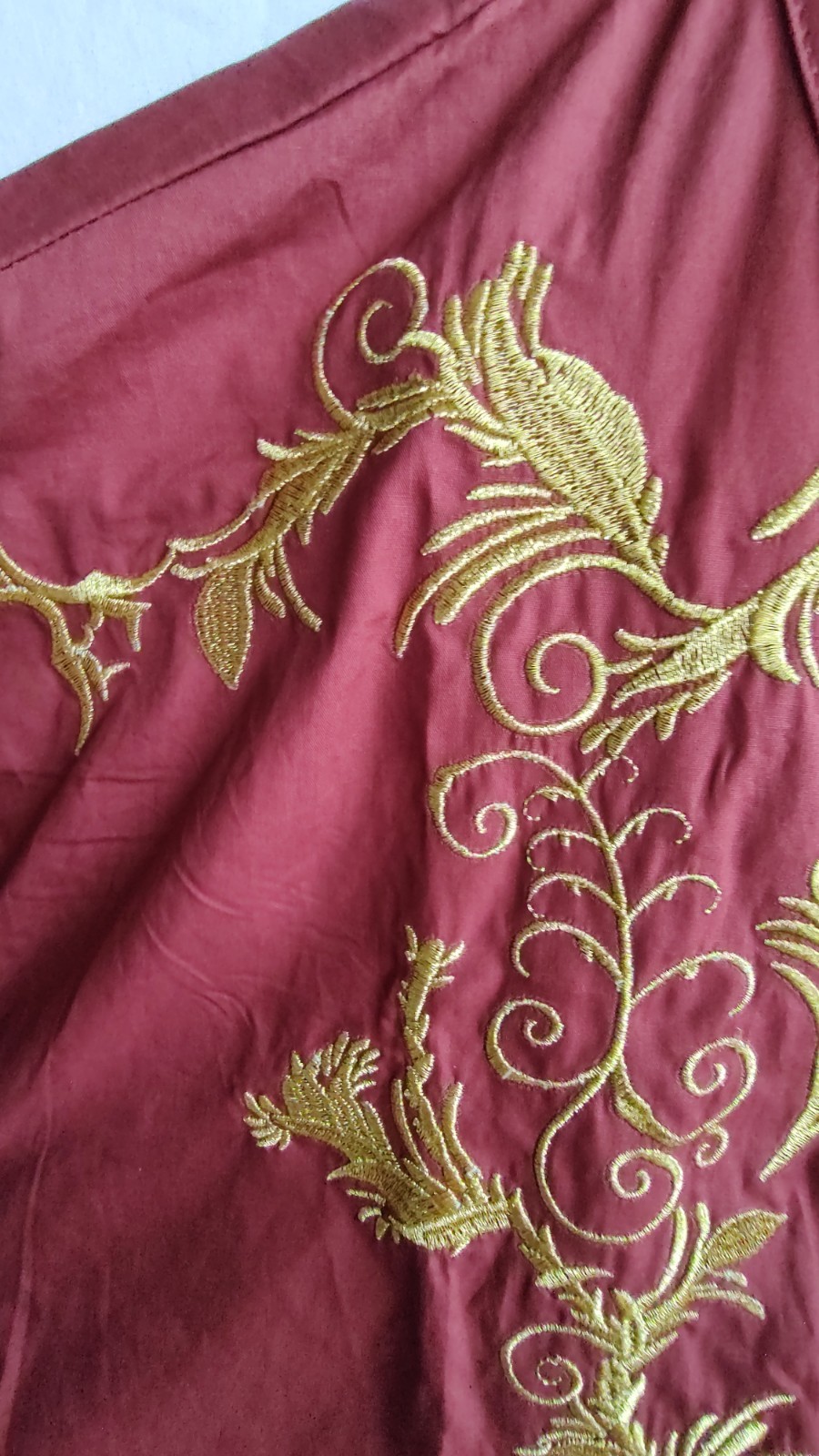 Middle Eastern Style Kurta Maroon Long Top with Gold Embroidery Detail-Size M