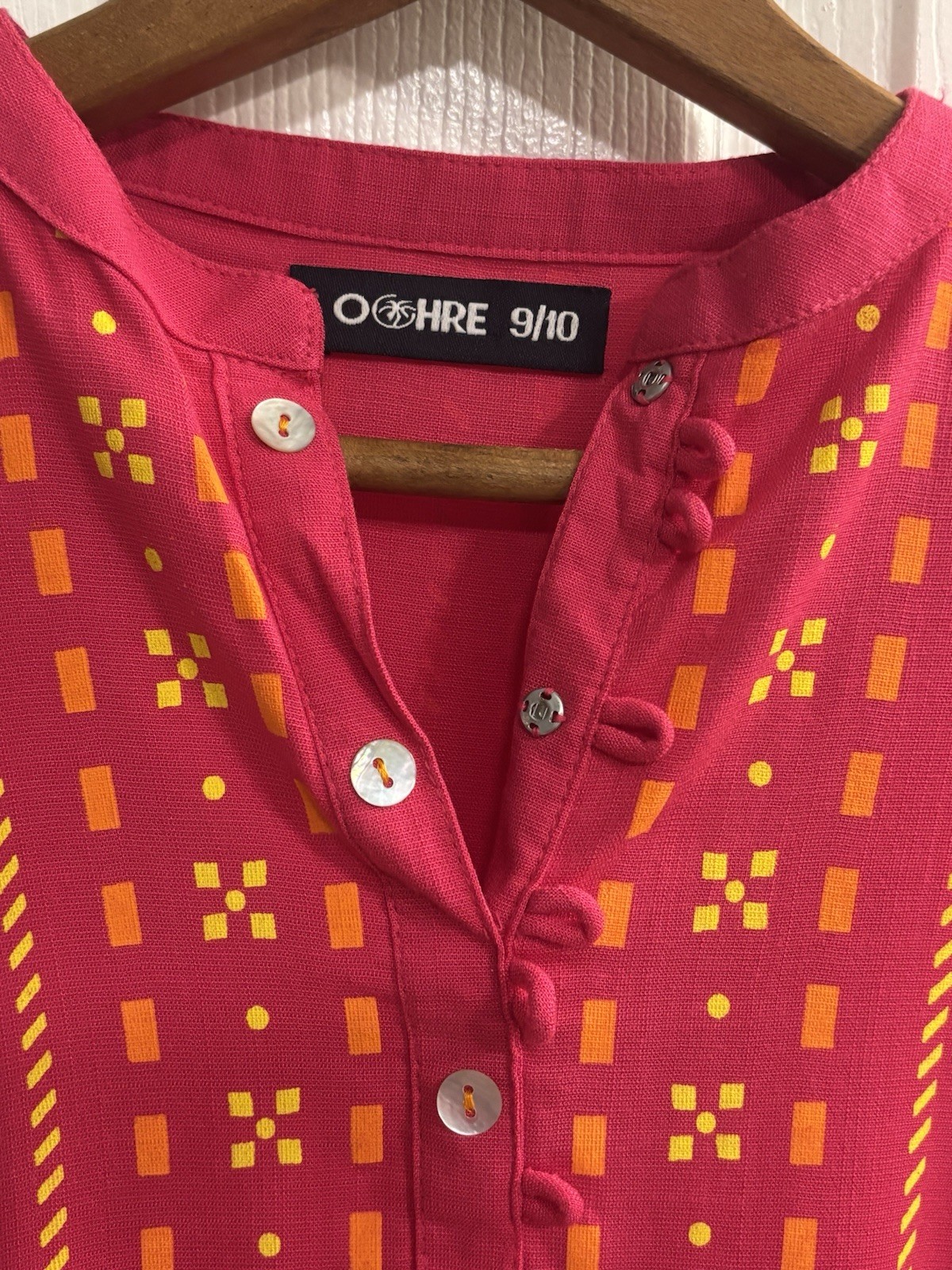 Ochre Girls 9/10 Pink Orange Geometric Kurta Tunic Top Boho 3/4 Sleeve Pockets