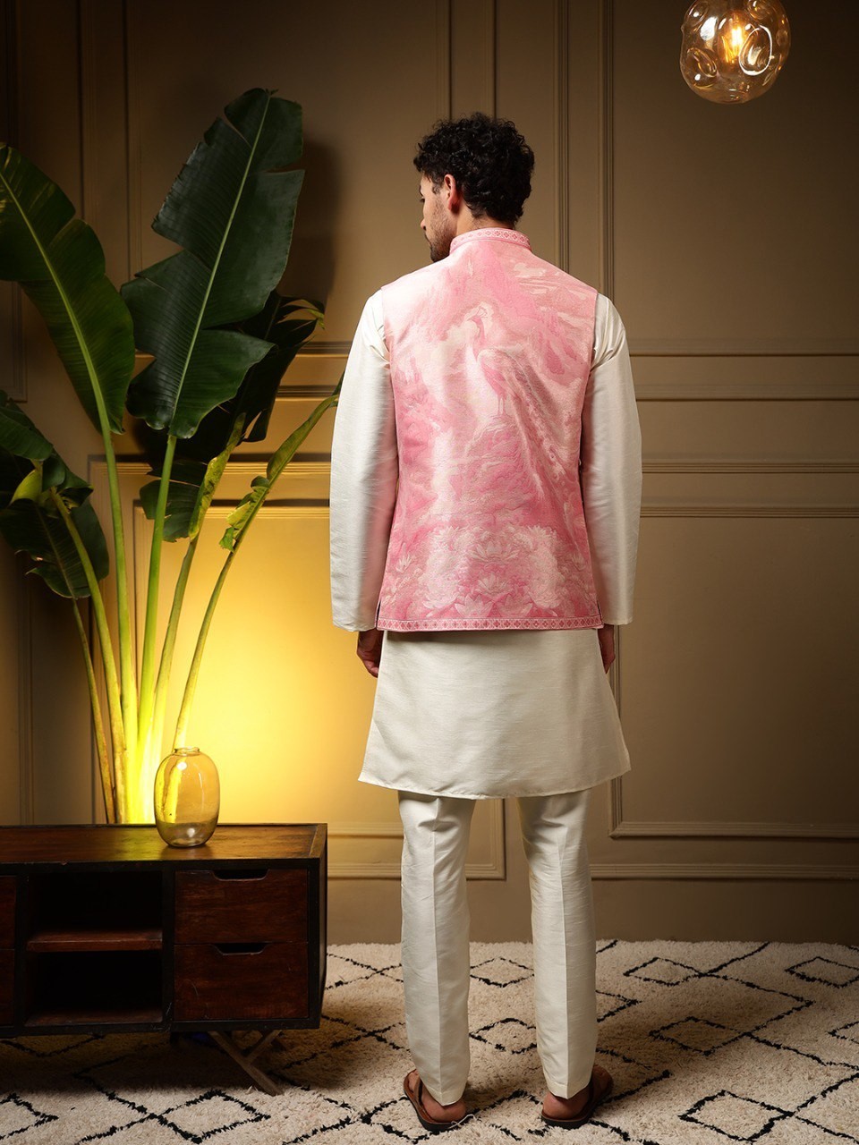 Mens Indian Kurta Pajama Koti Set Silk Embroidered Wedding Party Ethnic Wear