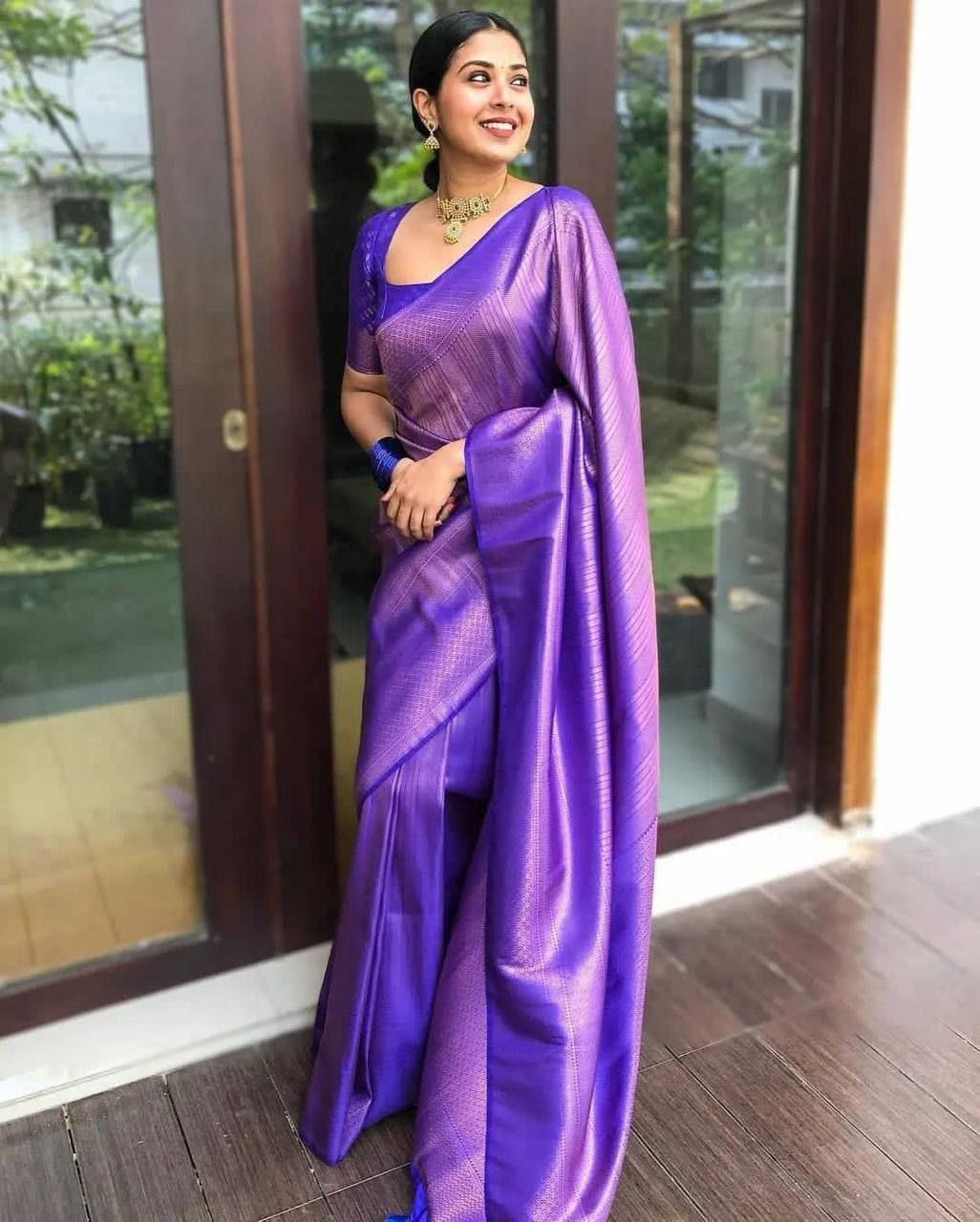 DUAL TONE LITCHI SILK SAREE SHADED COLOR ZARI WOVEN INDIAN WEDDING SARI