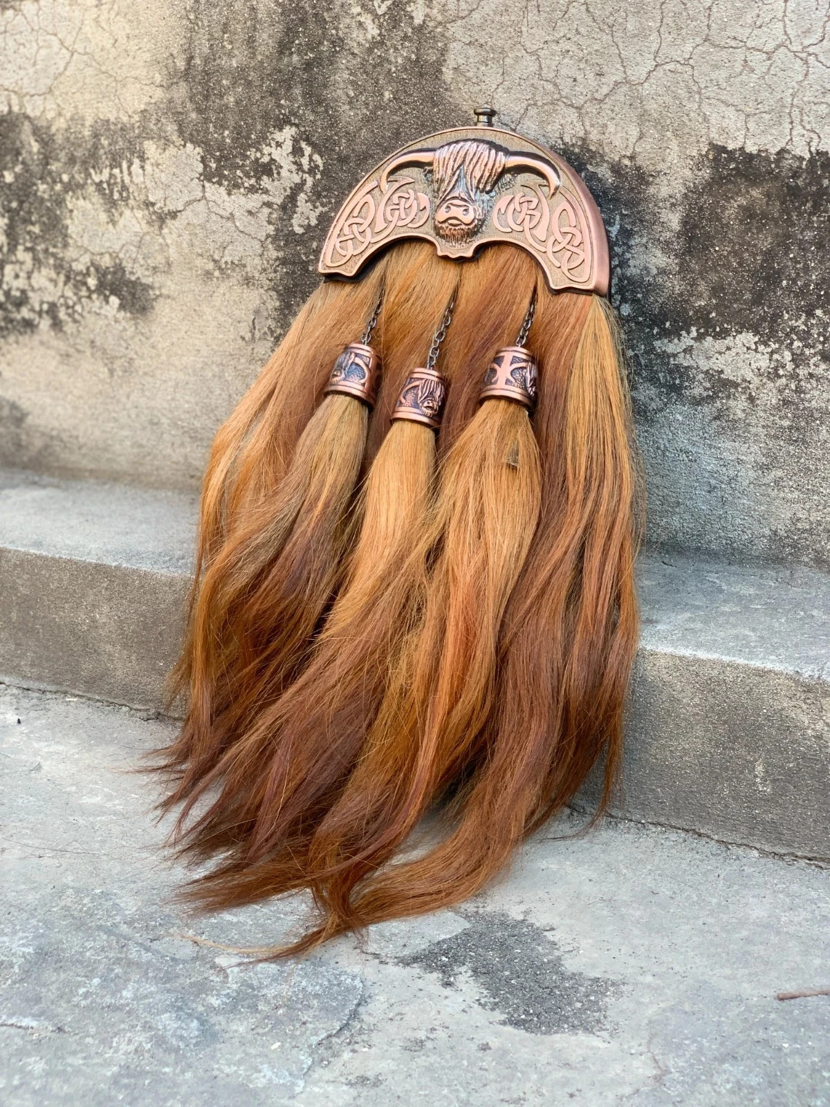 Scottish Goat Hair Fur Sporran 100% Original leather Three long Hair Tassels